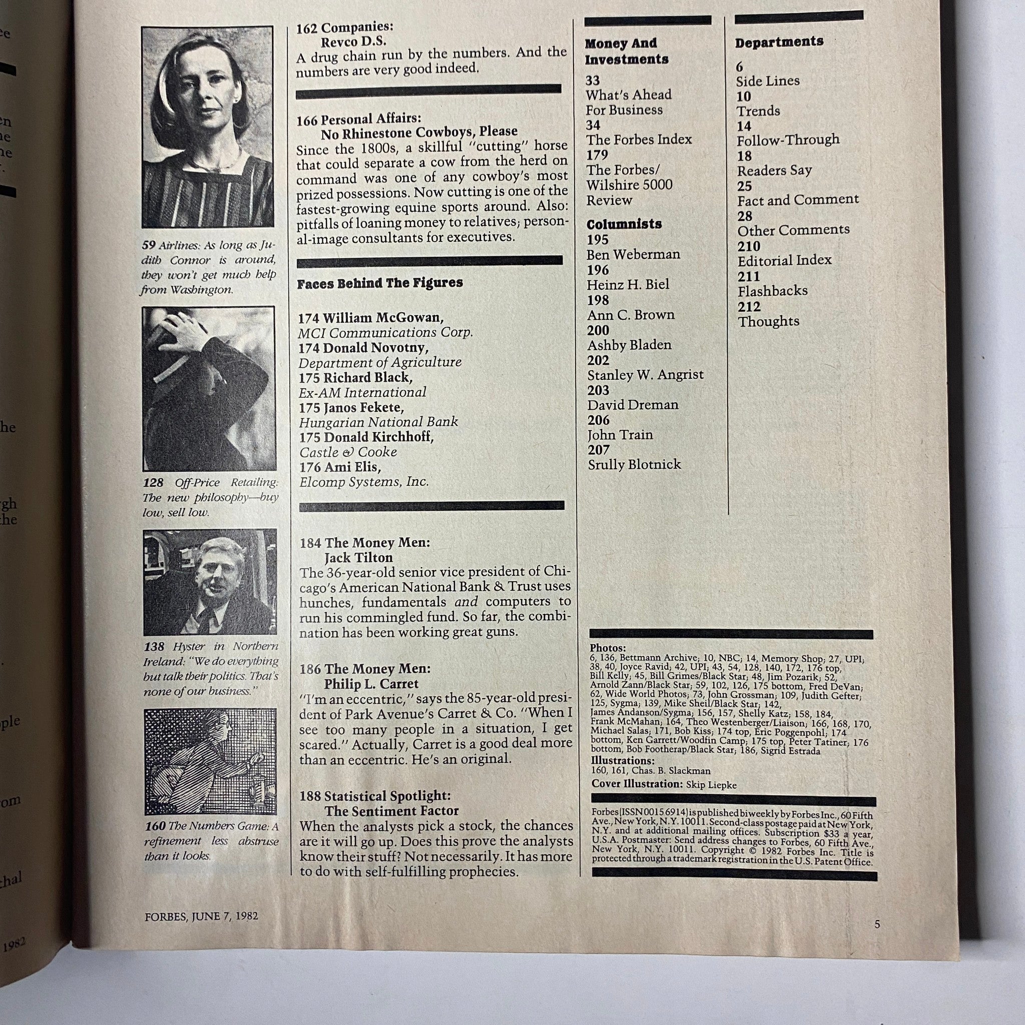 Page from Forbes Magazine June 7, 1982 featuring business profiles and economic trends.