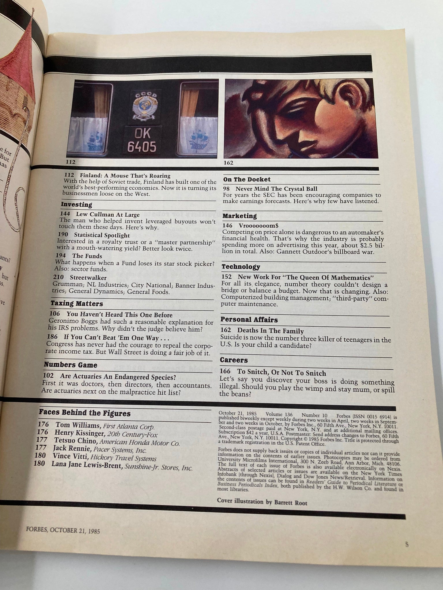 Interior page of VTG Forbes Magazine from October 21, 1985, displaying articles, columns, and insights associated with the issue's theme 'The New Garbage Business: Money In, Money Out'.