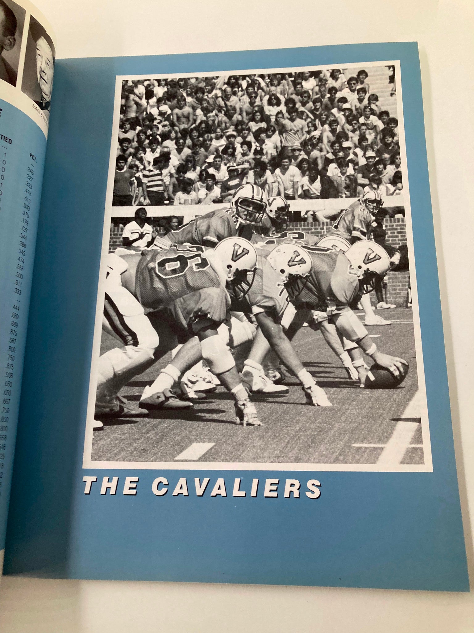 Action shot of The Cavaliers football team from VTG 1982 The Football Virginia Media Guide, illustrating game performance and teamwork.