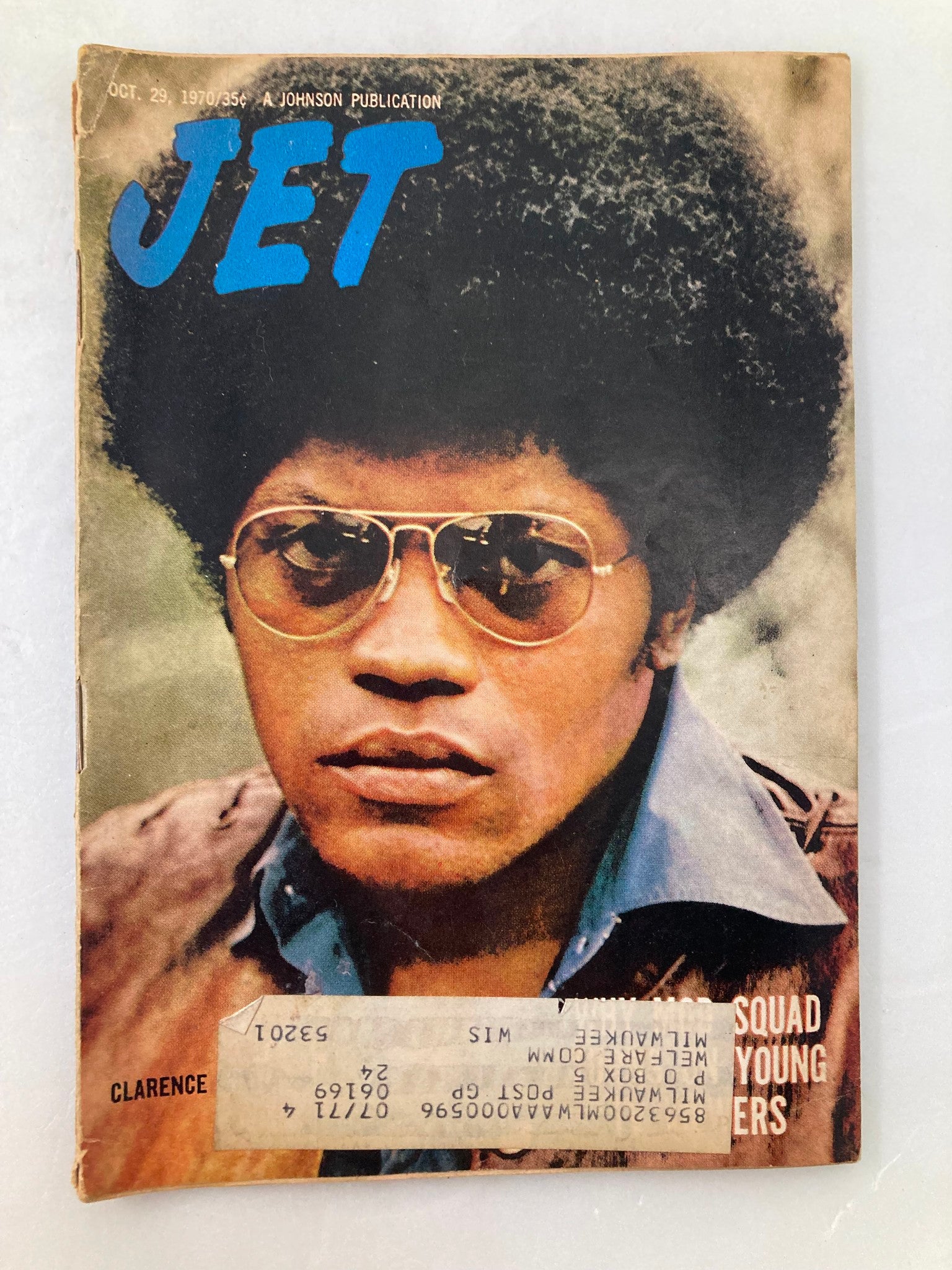 Cover of VTG Jet Magazine October 29 1970 Vol 39 #4 showcasing a portrait of Clarence Williams, featuring bold blue text and classic 1970s fashion.