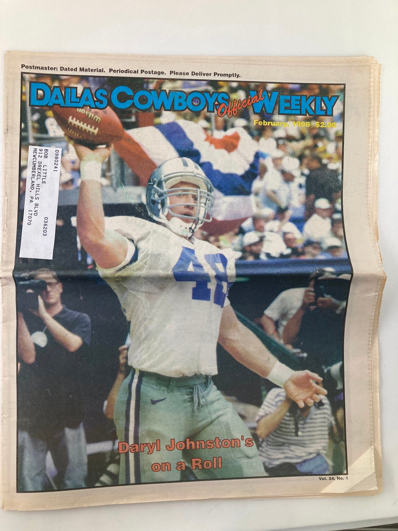 Dallas Cowboys Weekly Newspaper February 1998 Vol 24 #1 Daryl Johnston