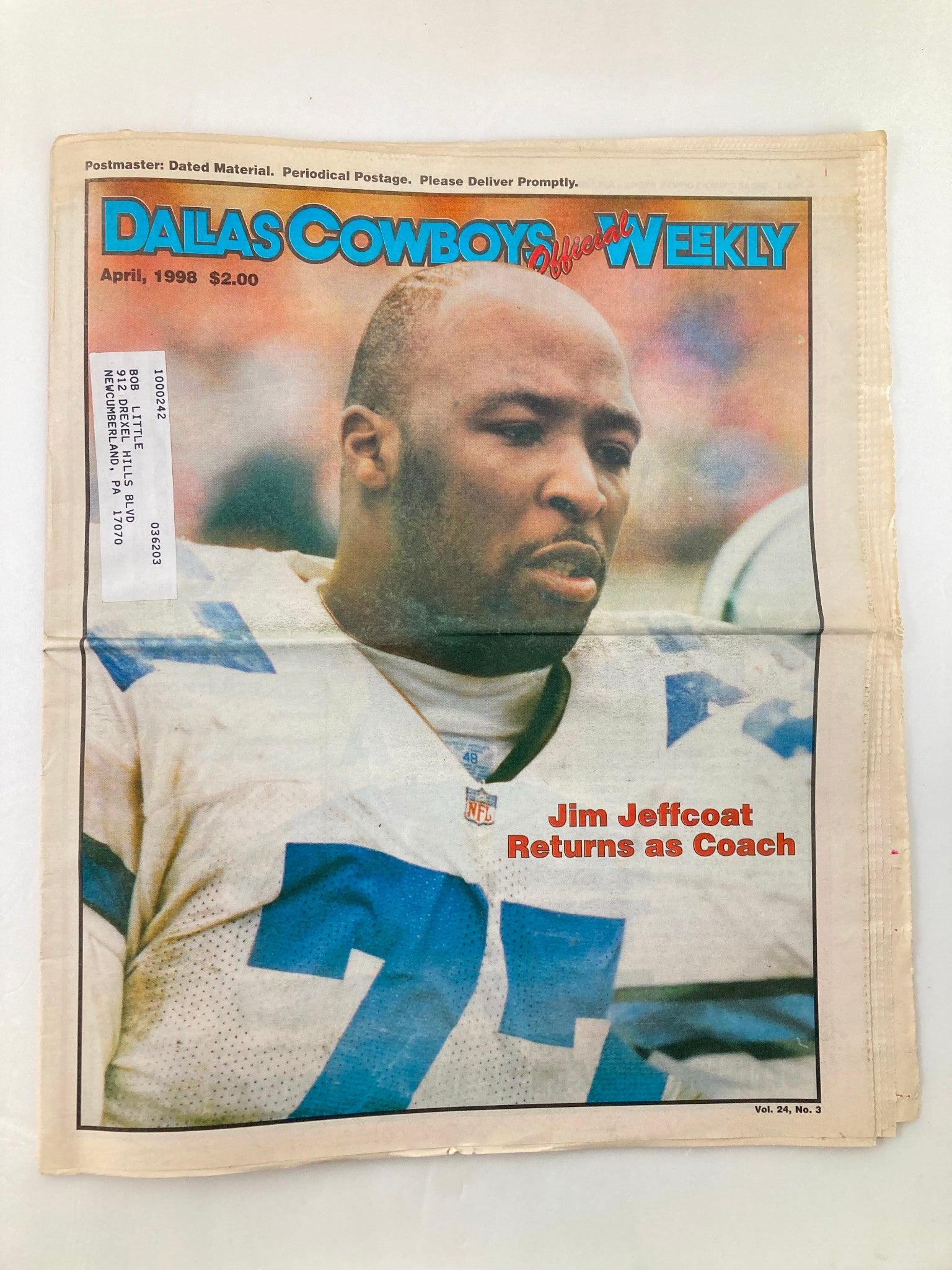 Dallas Cowboys Weekly Newspaper April 1998 Vol 23 #3 Coach Jim Jeffcoat