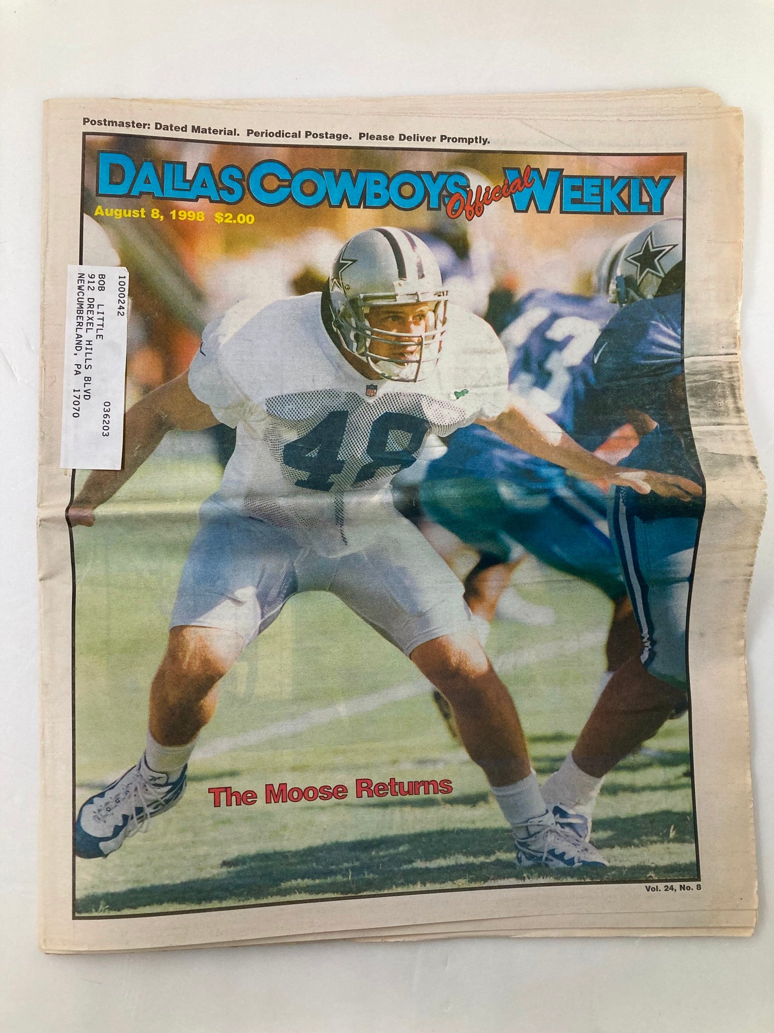 Dallas Cowboys Weekly Newspaper August 8 1998 Vol 24 #8 Daryl 'Moose' Johnston