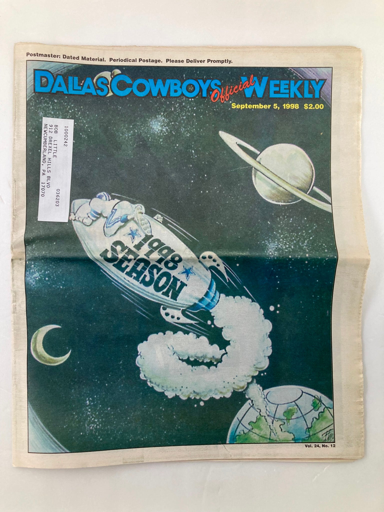 Dallas Cowboys Weekly Newspaper September 5 1998 Vol 24 #12 Rookie Greg Ellis