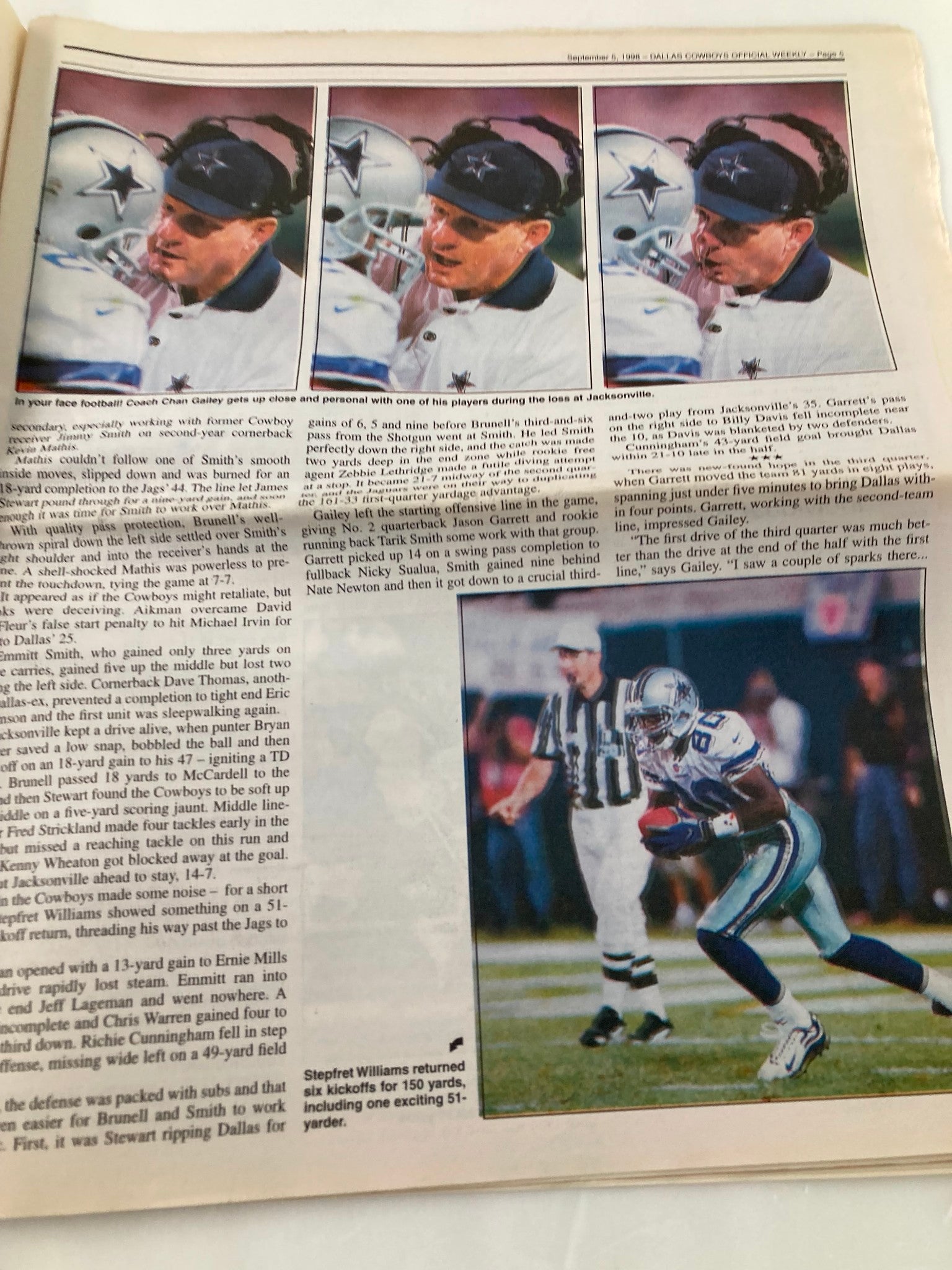 Dallas Cowboys Weekly Newspaper September 5 1998 Vol 24 #12 Rookie Greg Ellis