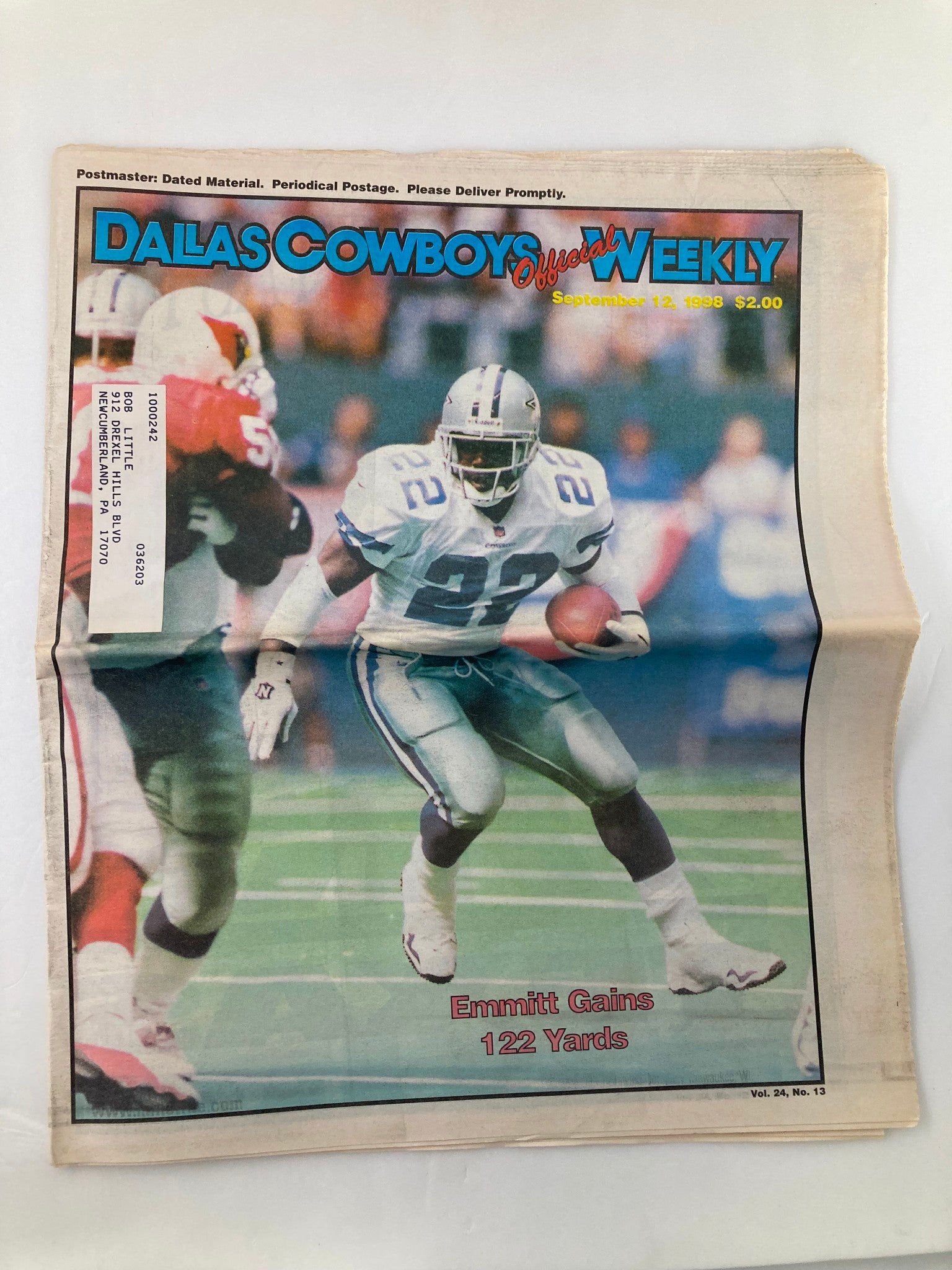 Dallas Cowboys Weekly Newspaper September 12 1998 Vol 24 #13 Emmitt Smith