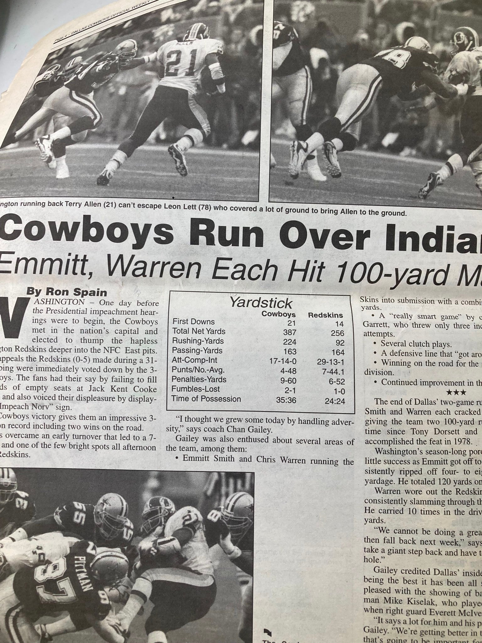 Dallas Cowboys Weekly Newspaper October 10 1998 Vol 24 #17 Chris Warren