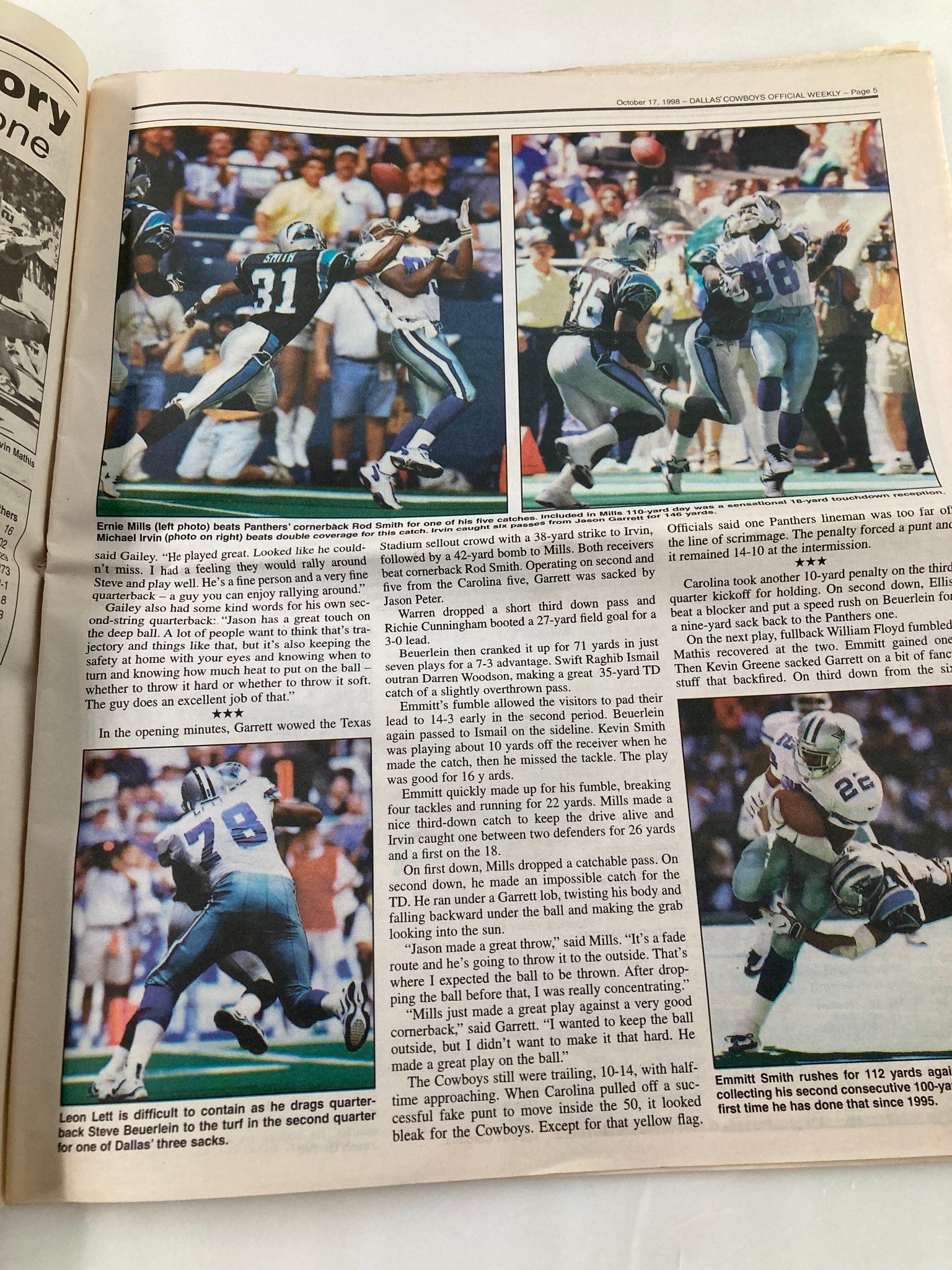 Dallas Cowboys Weekly Newspaper October 17 1998 Vol 24 #18 Jason Garett