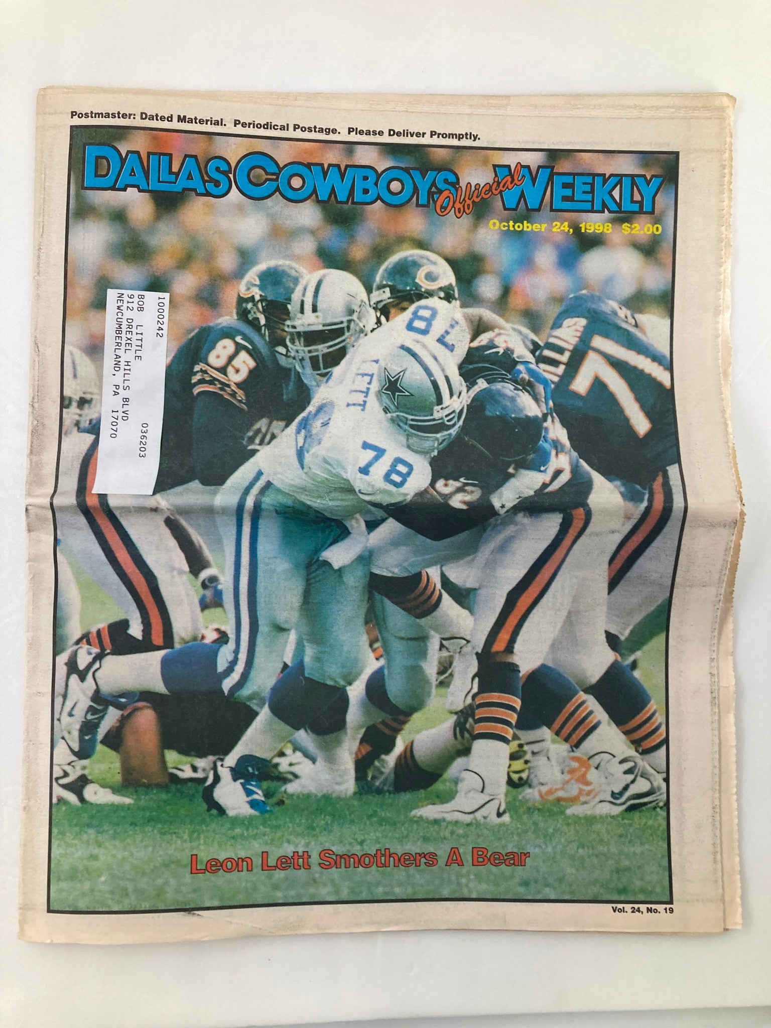 Dallas Cowboys Weekly Newspaper October 24 1998 Vol 24 #19 Leon Lett