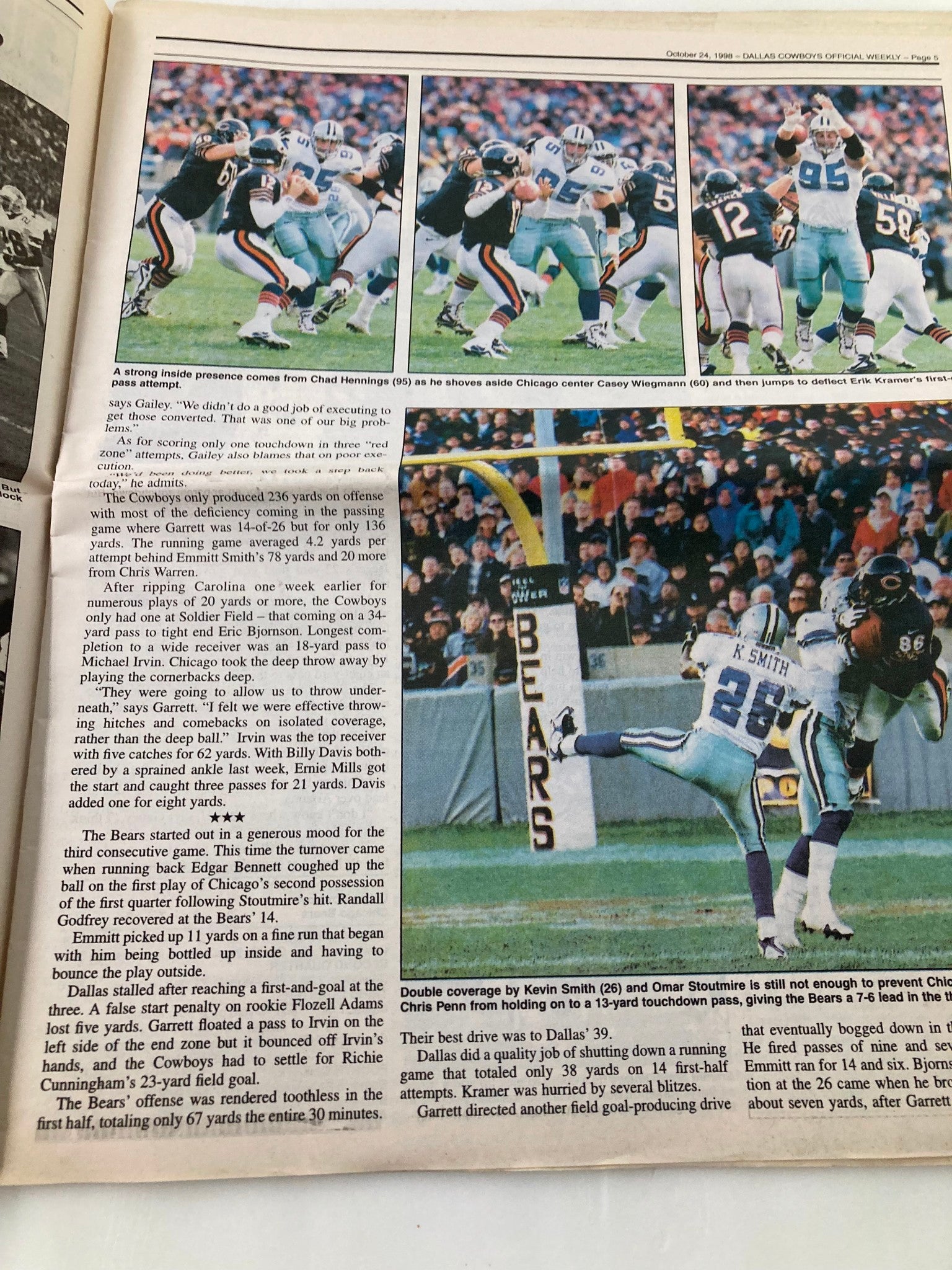 Dallas Cowboys Weekly Newspaper October 24 1998 Vol 24 #19 Leon Lett