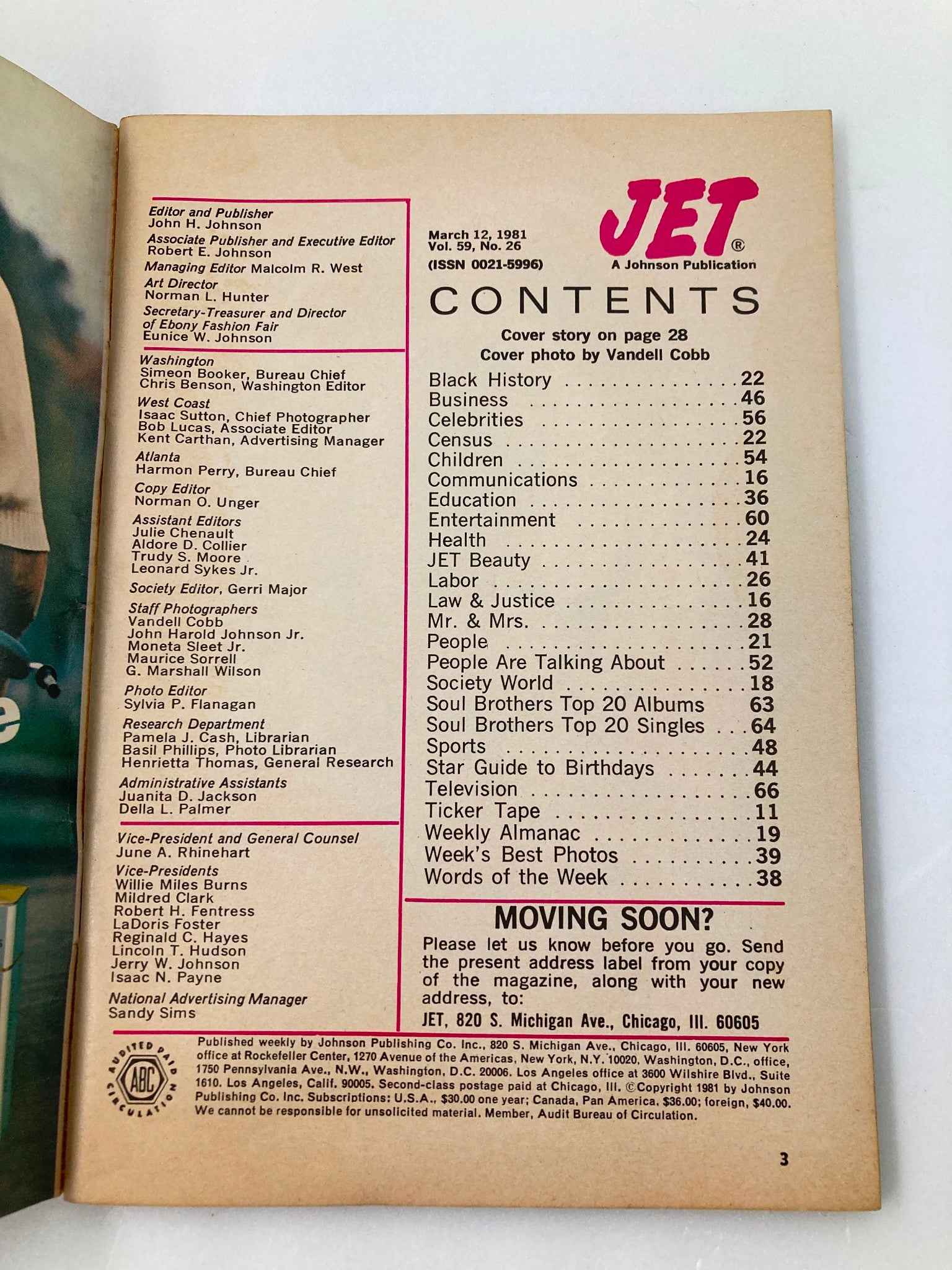 VTG Jet Magazine March 12 1981 Vol 59 #26 James Van Der Zee No Label