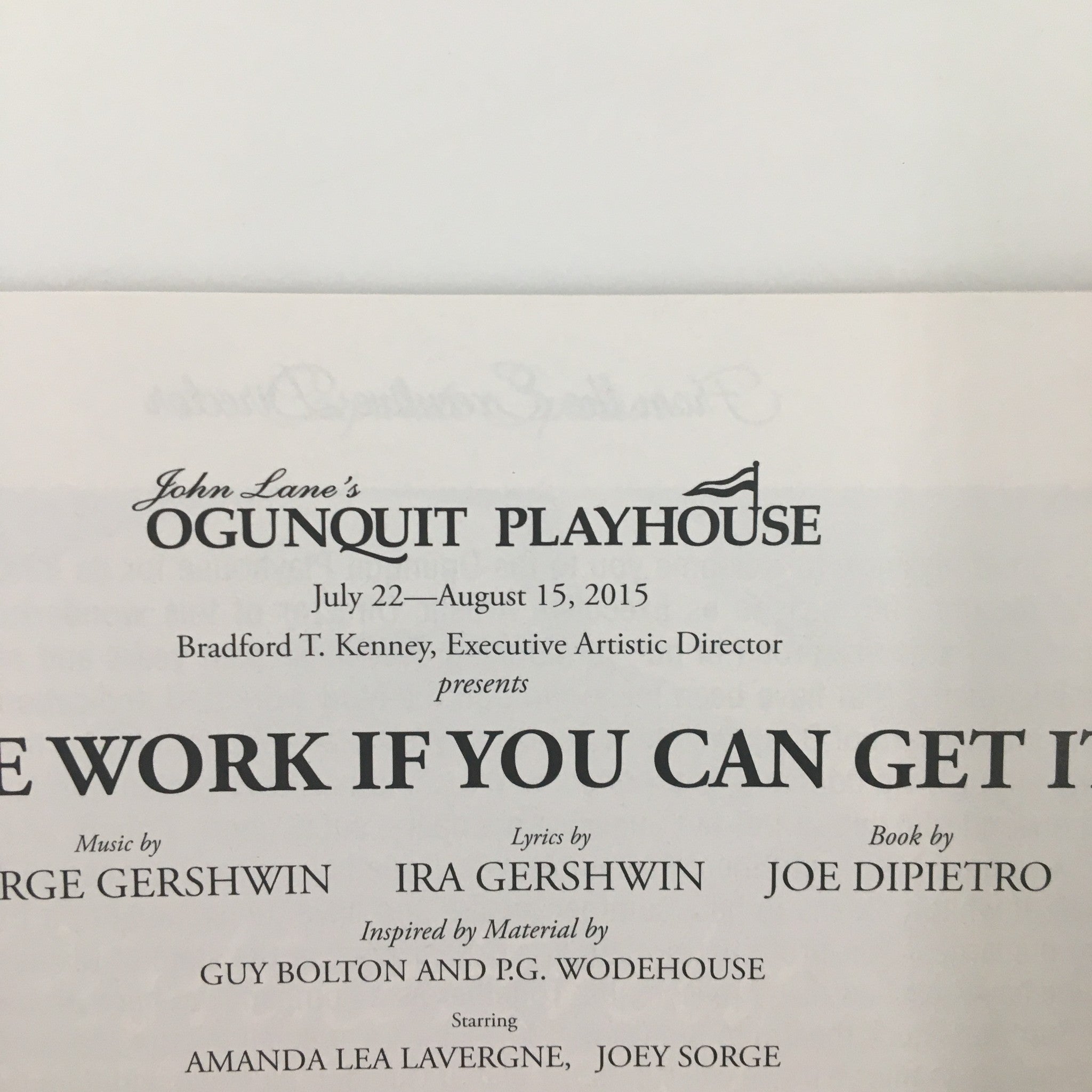 2015 Playbill Ogunquit Playhouse Nice Work If You Can Get It by Larry Raben