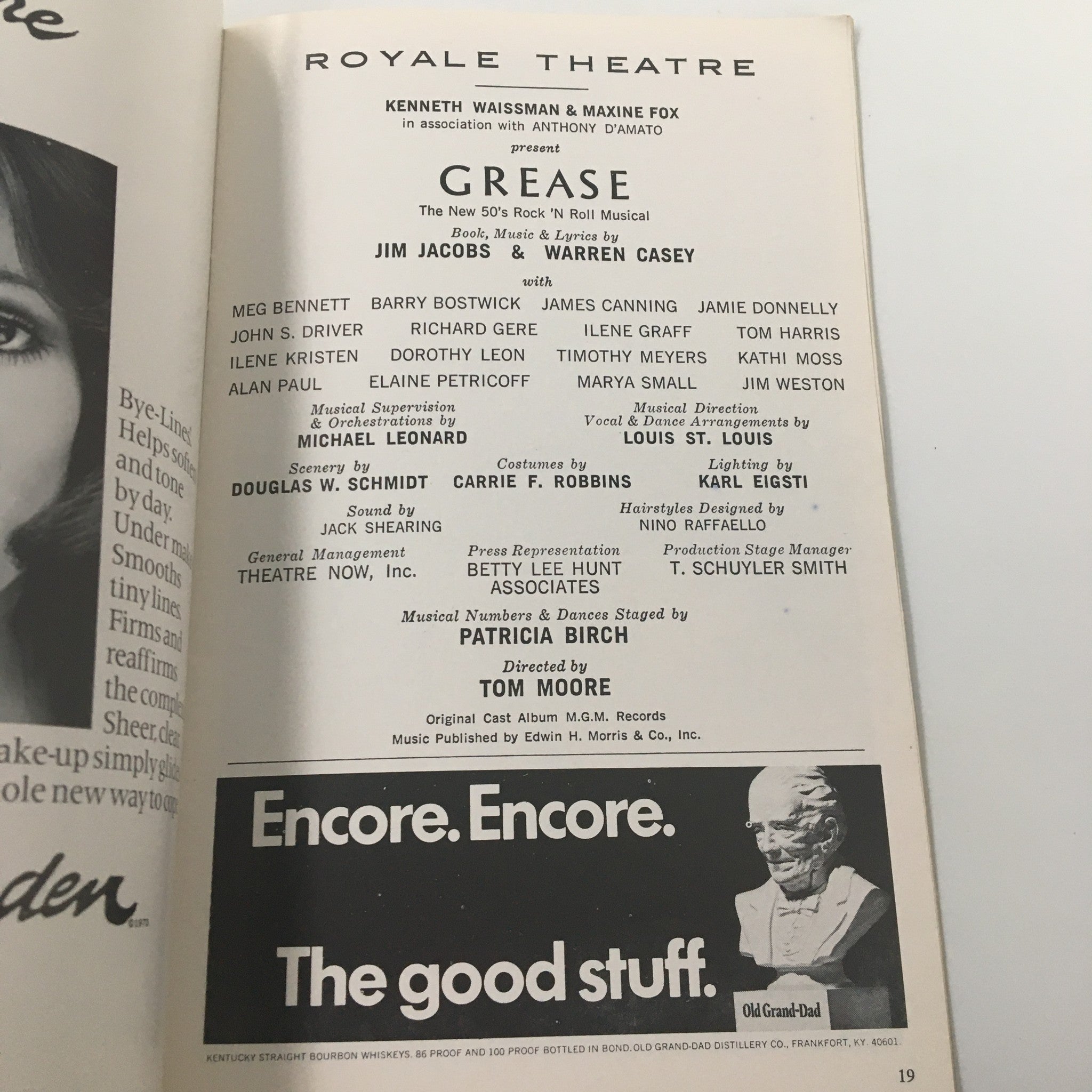 1973 Playbill Royal Theatre Grease Rock 'N Roll Musical by Tom Moore