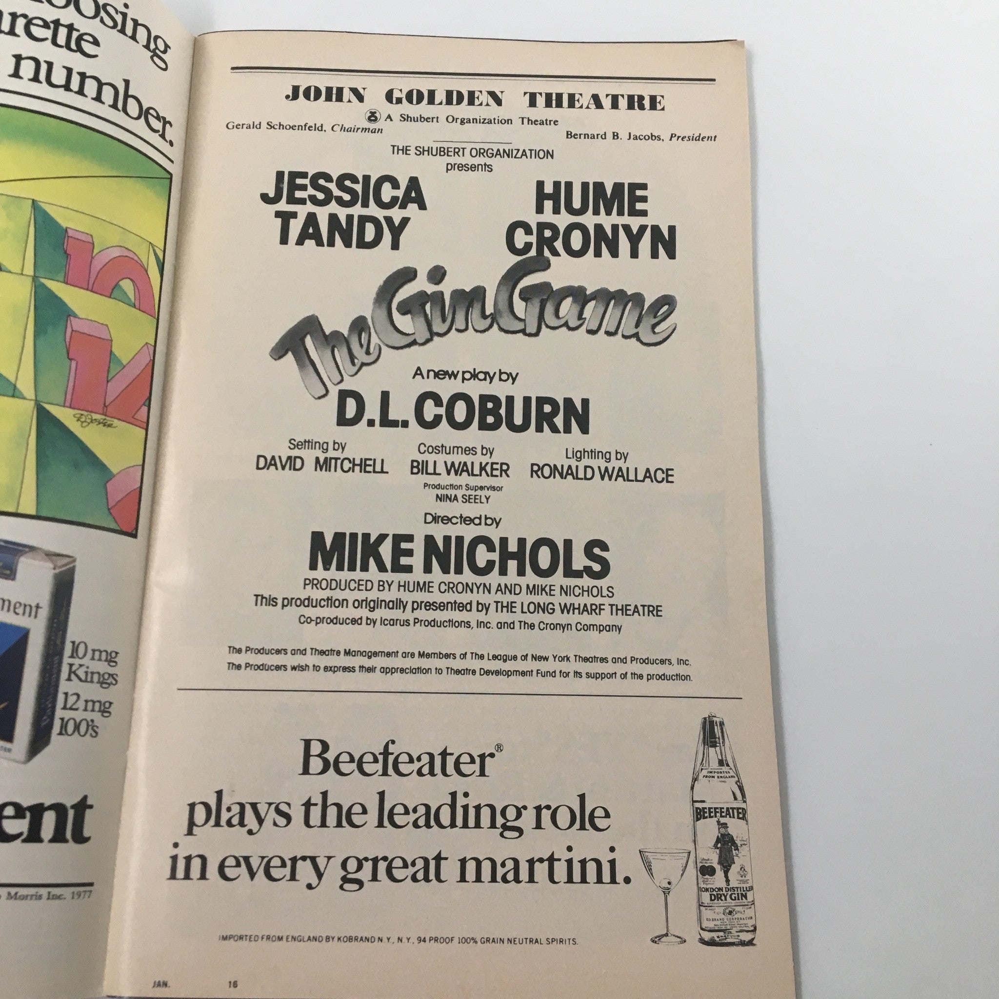 1978 Playbill John Golden Theatre The Gin Game A New Play by D.L. Coburn