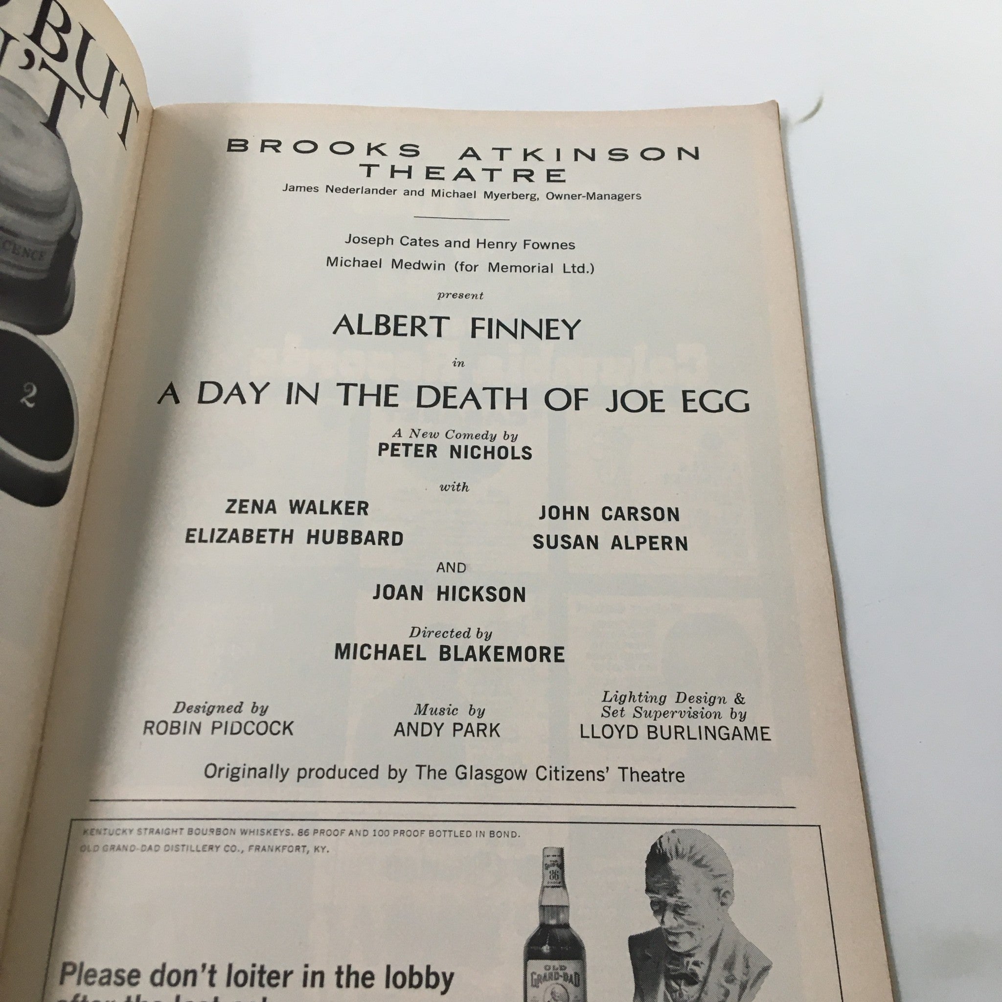 1968 Playbill Brooks Atkinson Theatre Albert in A Day In The Death of Joe Egg