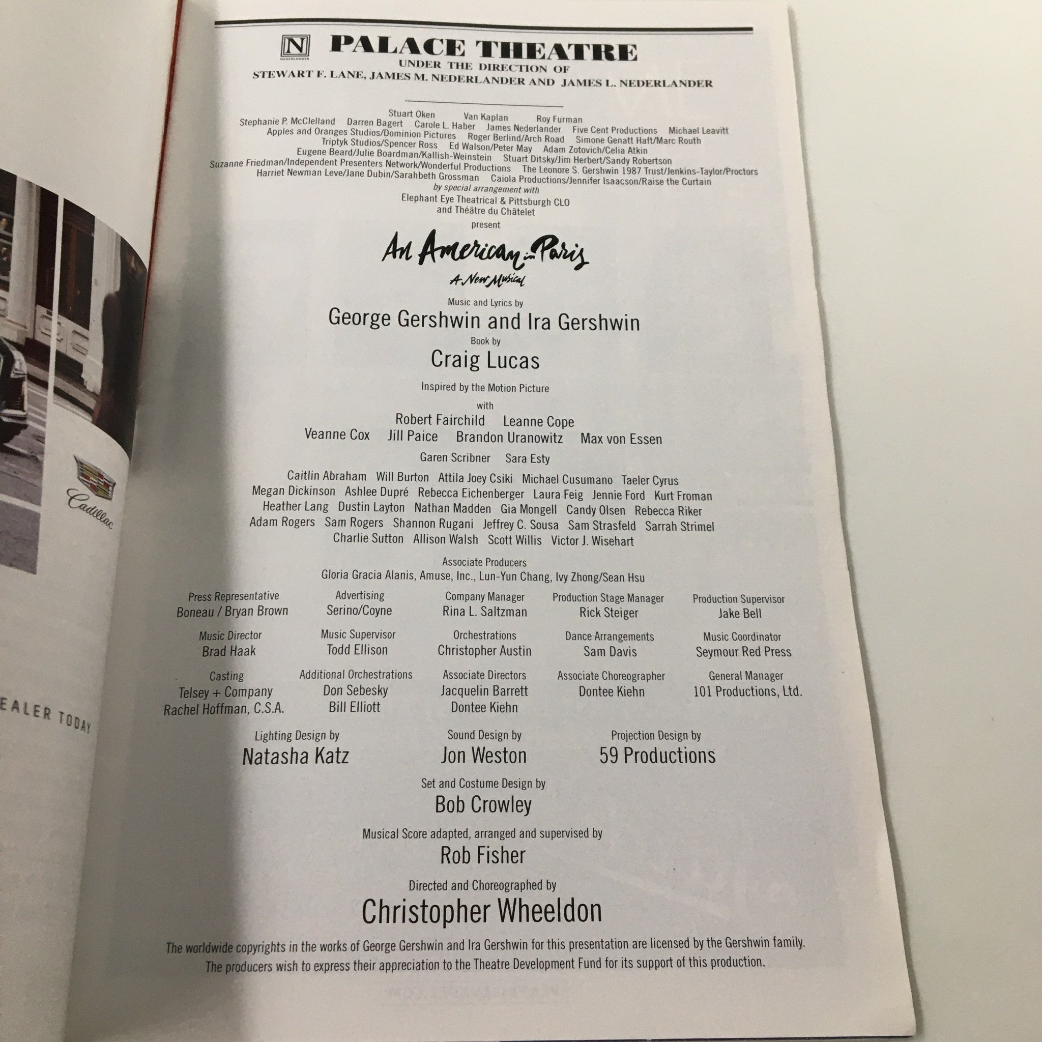 2015 Playbill Palace Theatre An American in Paris by Christopher Wheeldon