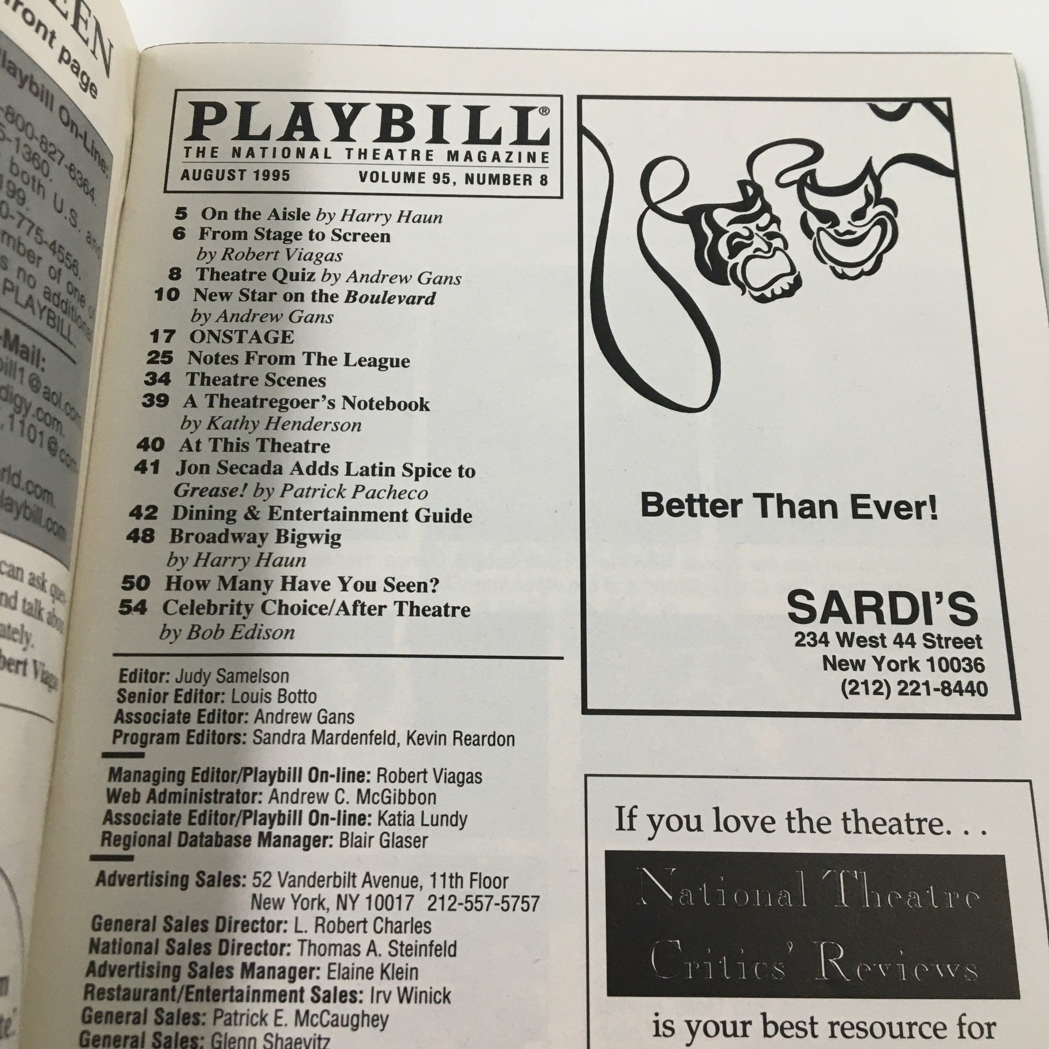 1995 Playbill The Vivian Beaumont Blair Brown in Arcadia by Tom Stoppard