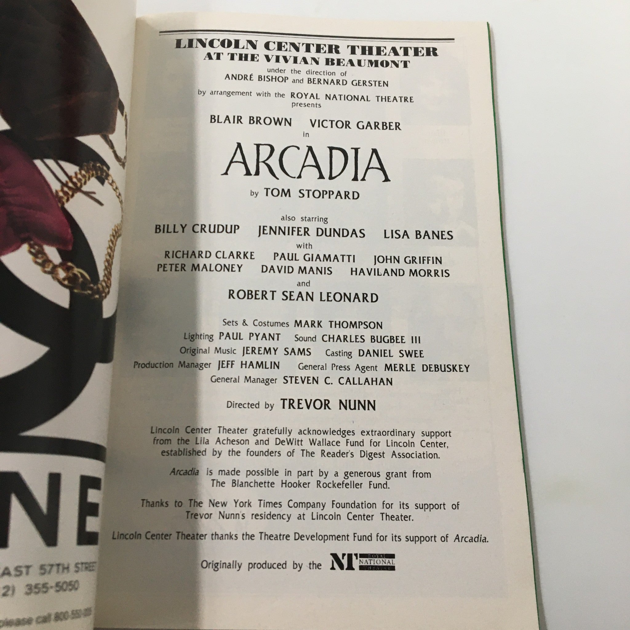1995 Playbill The Vivian Beaumont Blair Brown in Arcadia by Tom Stoppard