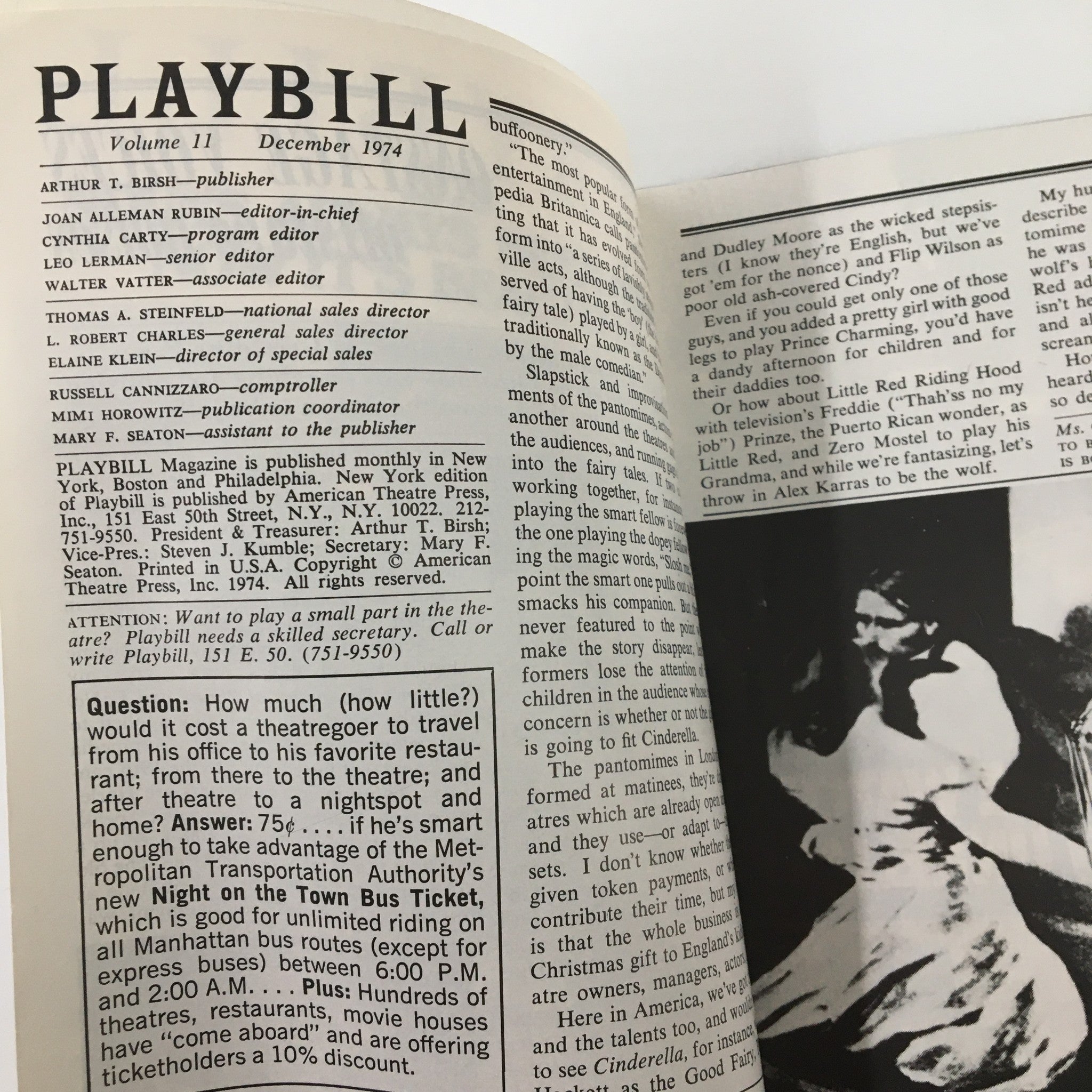 1974 Playbill The Music Box Carole Shelley in Absurd Person Singular