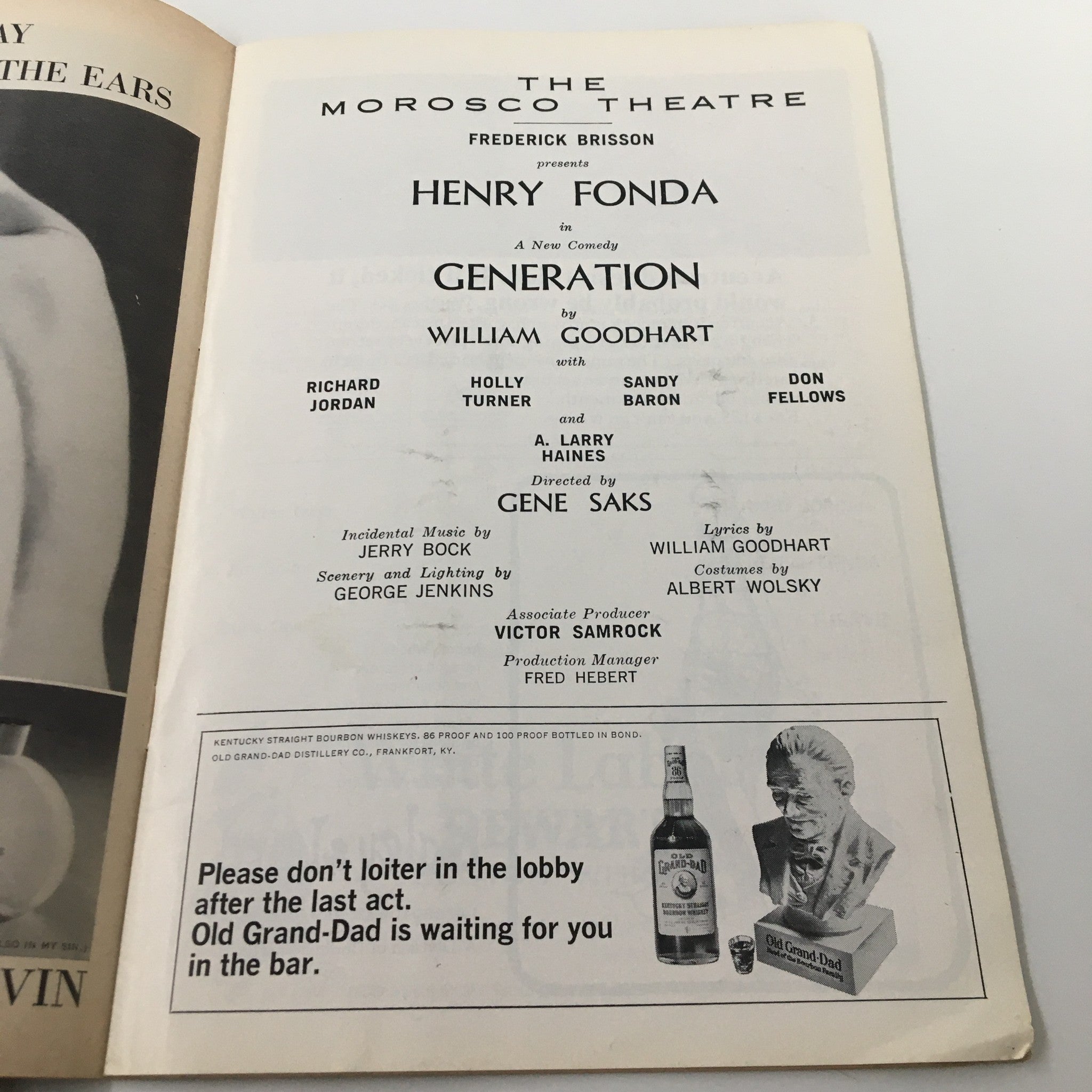 1966 Playbill The Morosco Theatre Henry Fonda in Generation by Gene Saks