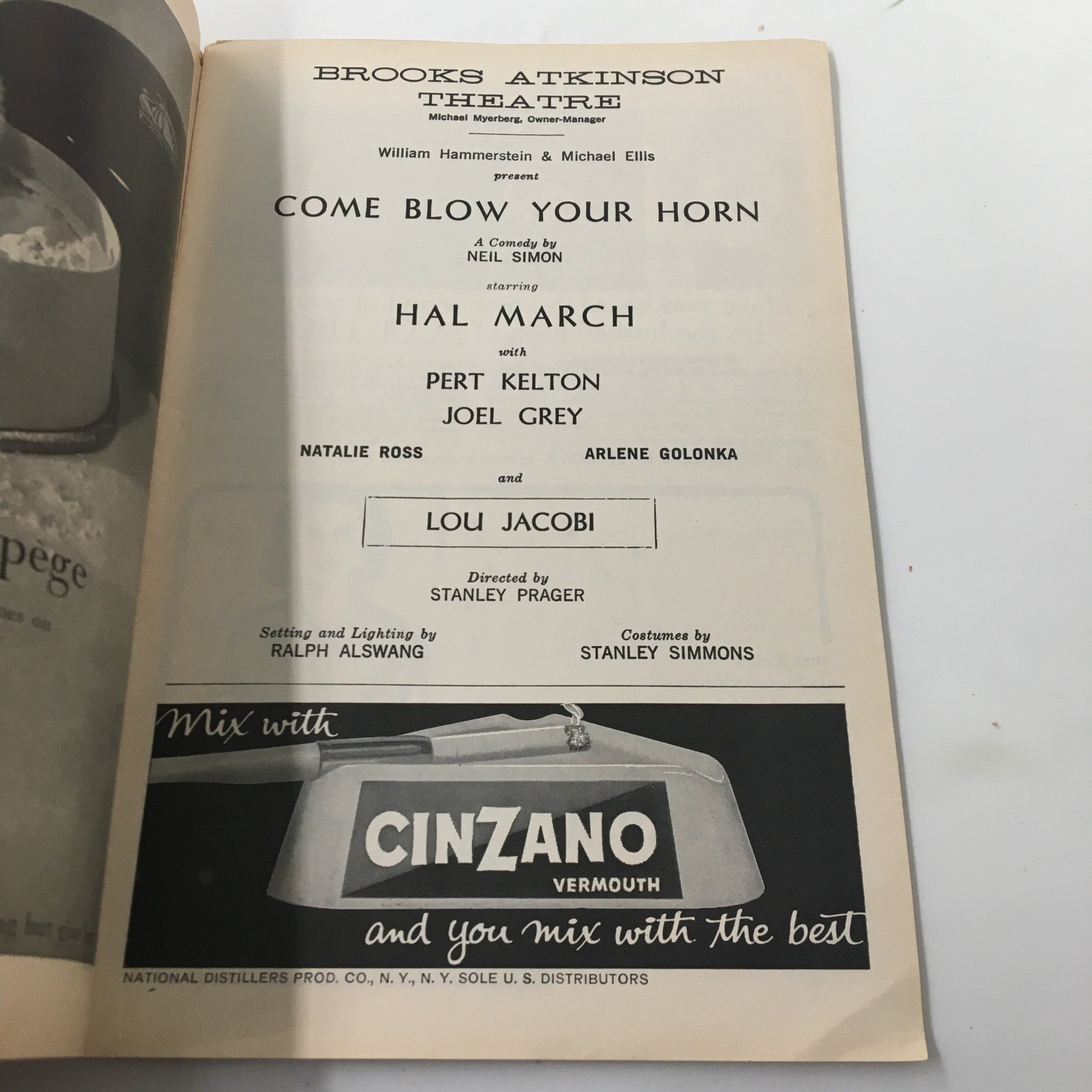 1961 Playbill Brooks Atkinson Theatre Come Blow Your Horn by Stanley Prager