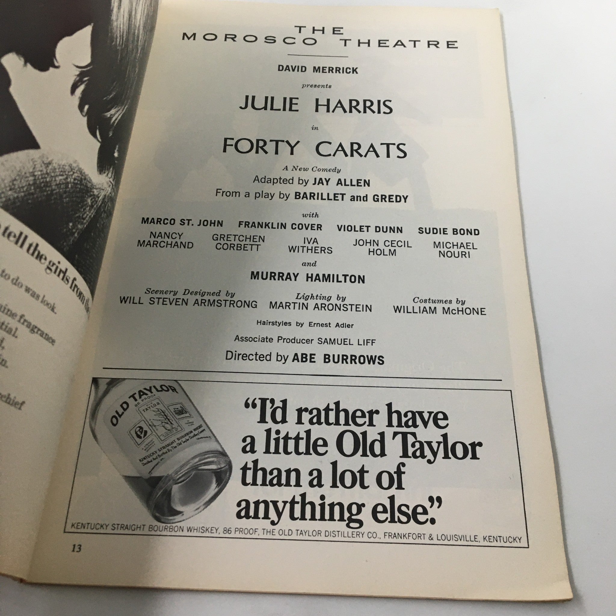 1969 Playbill The Moroscto Theatre Julie Harris in Forty Carats by Abe Burrows