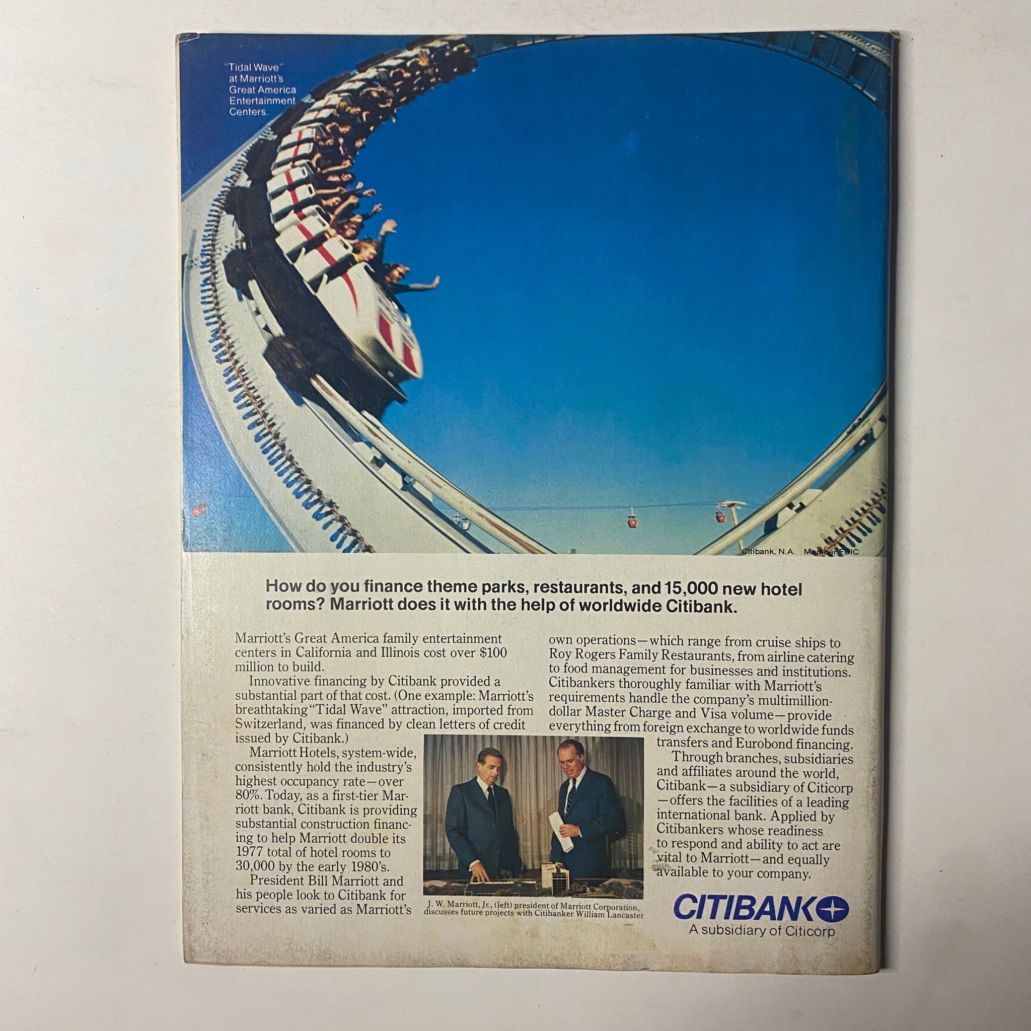 Forbes Magazine December 11, 1978 - Advertisement page featuring Marriott's Great America family entertainment centers, emphasizing financing in the hospitality industry.