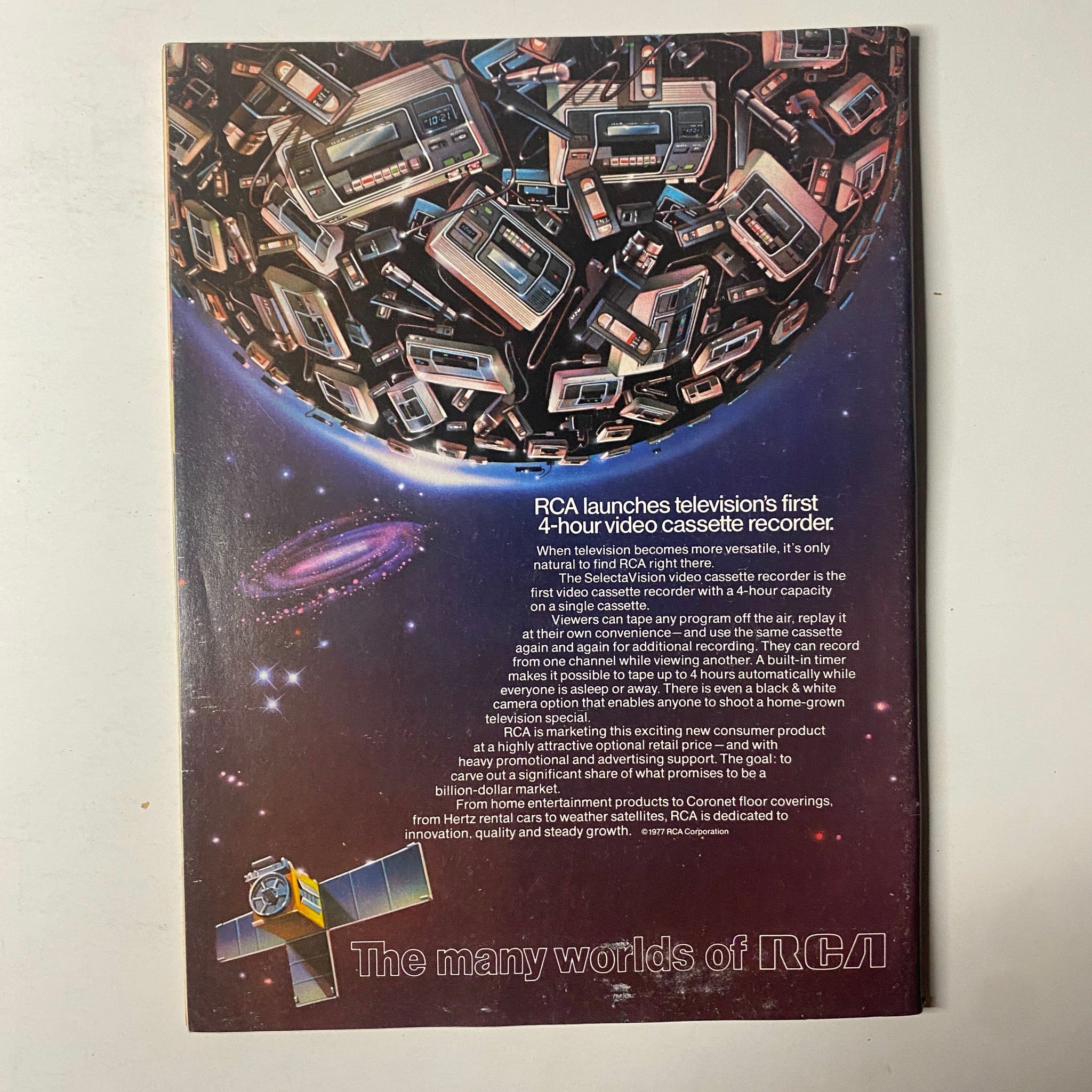 Back cover of Forbes Magazine April 30, 1979 featuring an advertisement for RCA's video cassette recorder, emphasizing innovation in technology.