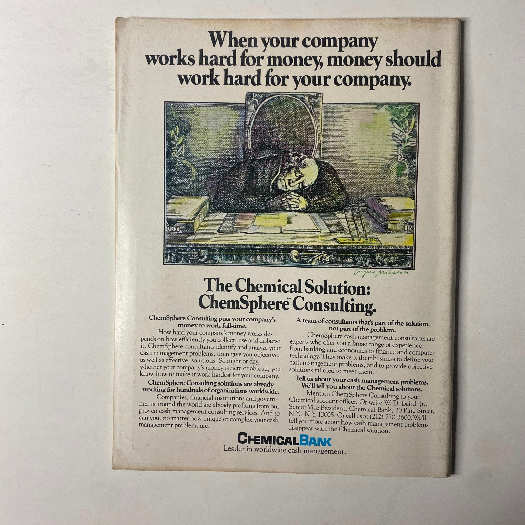 Back cover advertisement from Forbes Magazine September 1, 1980, featuring ChemSphere Consulting and Chemical Bank, emphasizing financial management and consulting services.