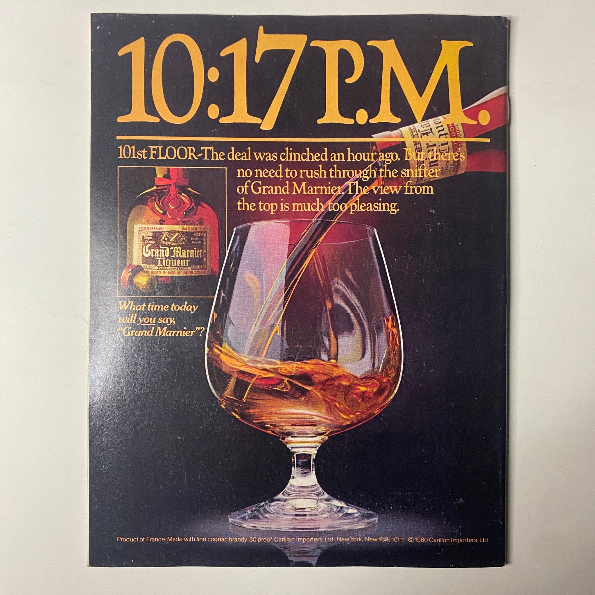Forbes Magazine December 29, 1980 cover featuring the title '10:17 P.M.' with an illustration of a Grand Marnier liqueur bottle beside a snifter glass, promoting luxury and leisure.