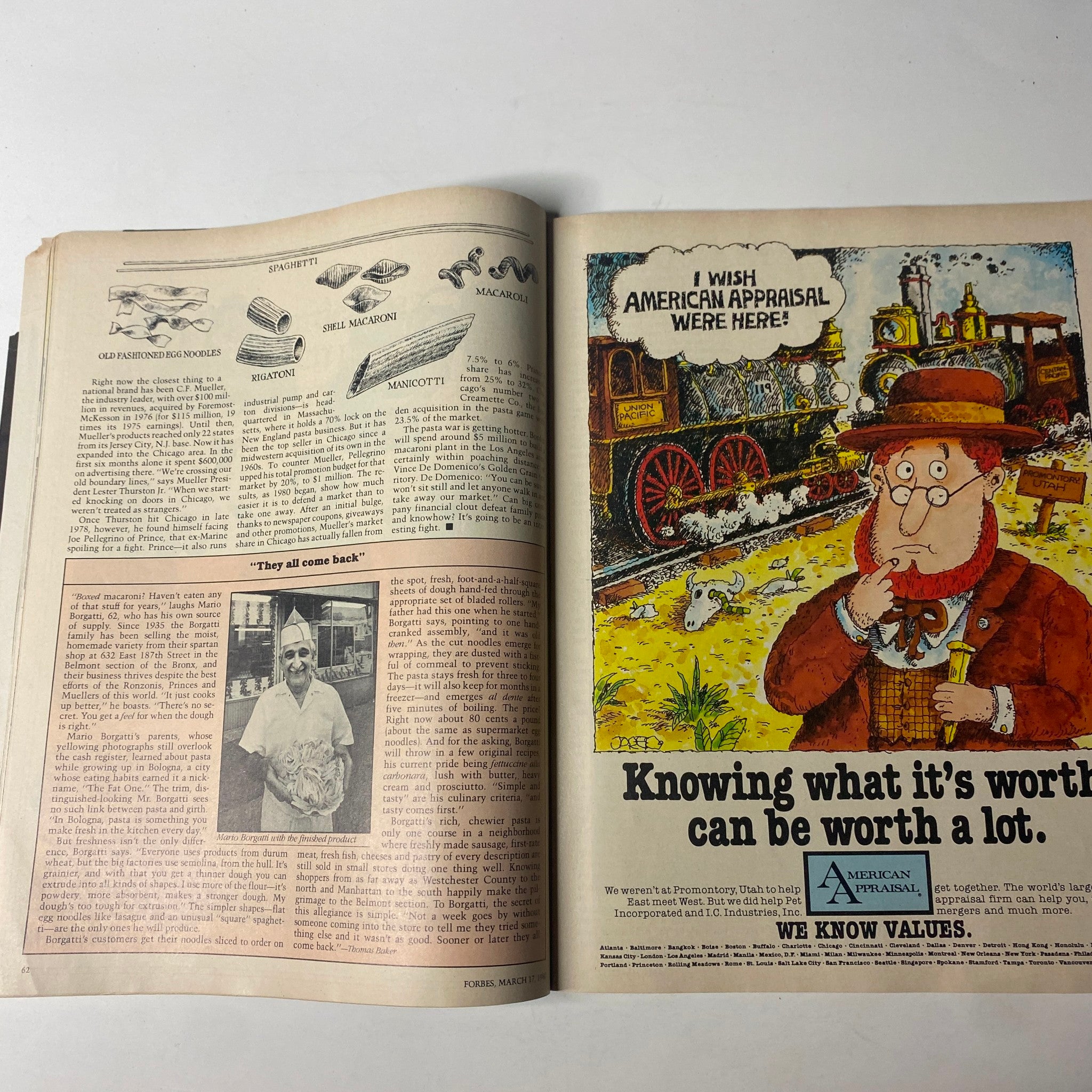 Page from Forbes Magazine March 17, 1980, displaying a humorous illustration alongside an article, highlighting the magazine's blend of informative and engaging content.