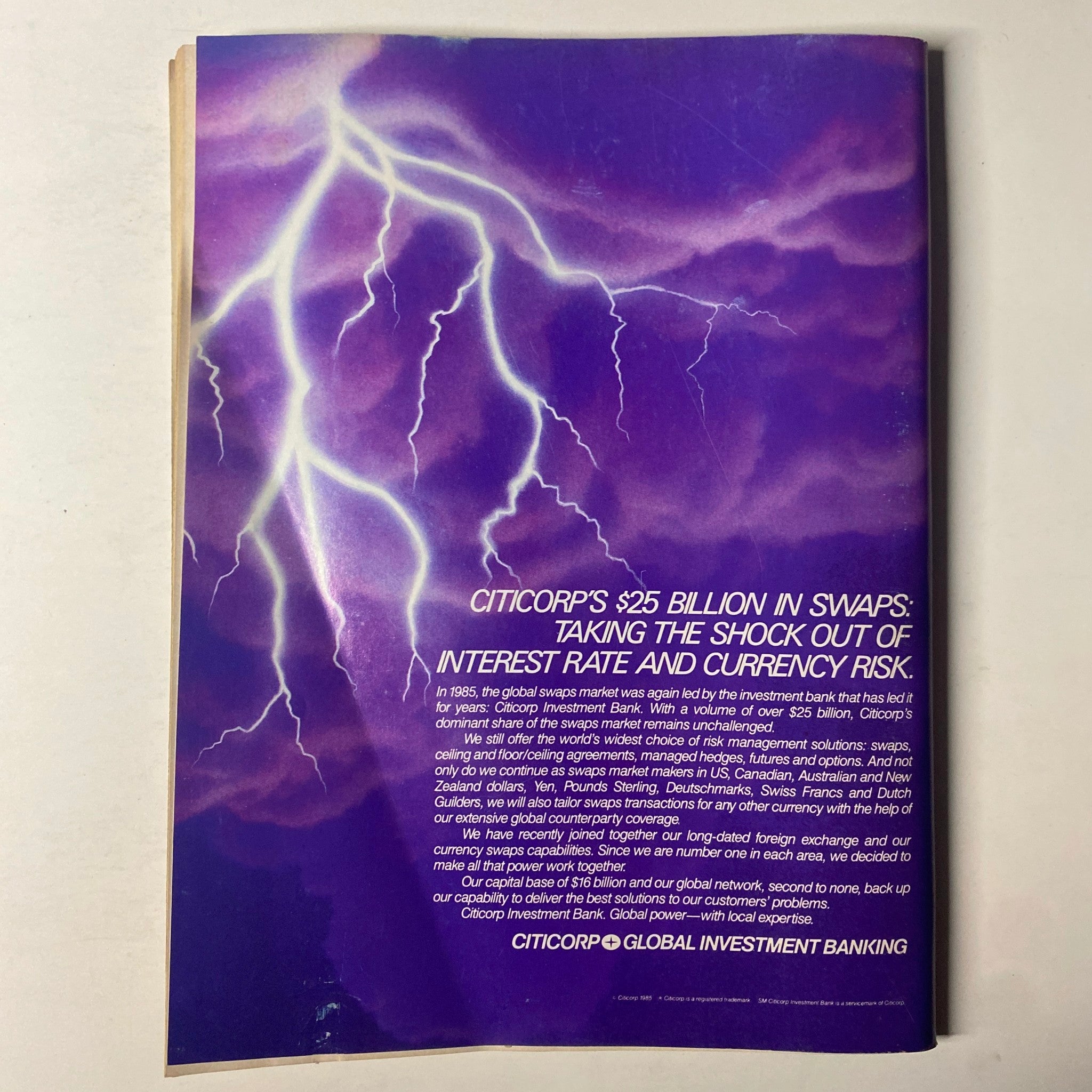 Back cover of Forbes Magazine dated November 3, 1986, showcasing an advertisement for Citicorp's investment banking services.