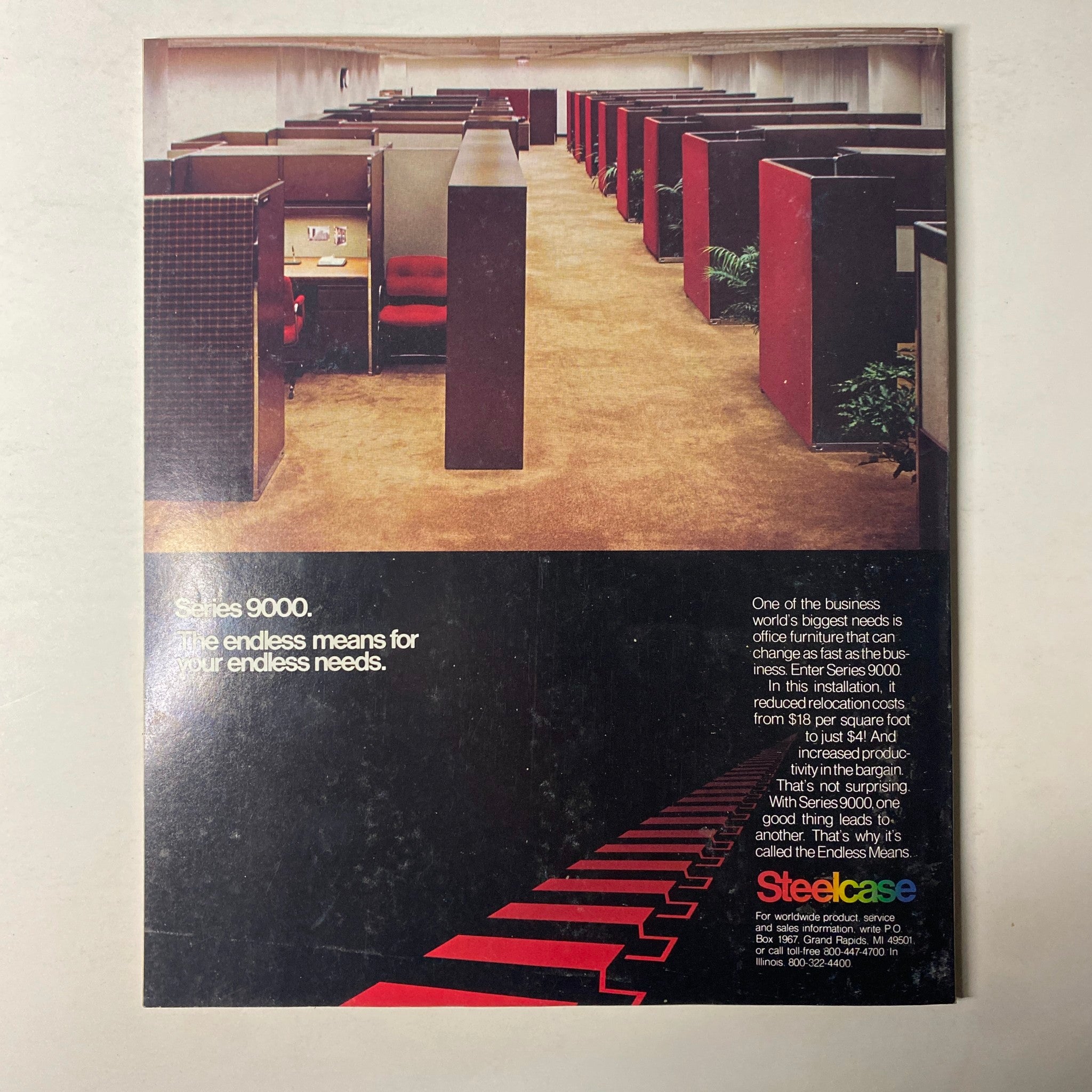 Back cover of Fortune Magazine from September 8, 1980, showcasing the Series 9000 office furniture with a focus on business needs and productivity improvements.
