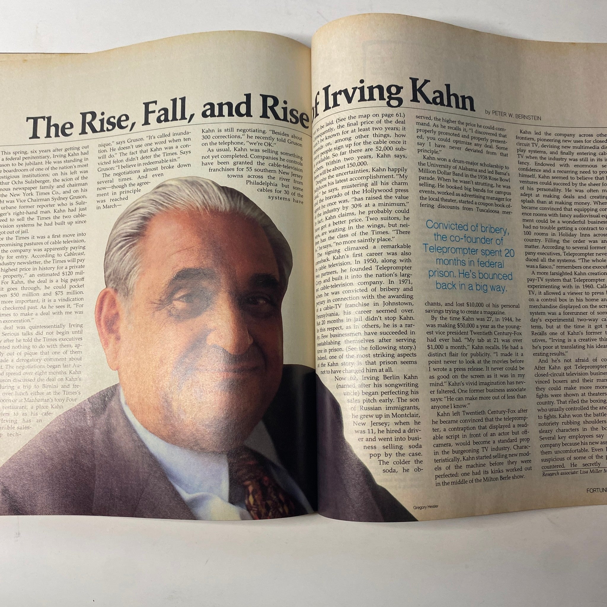 Feature article spread in Fortune Magazine, July 28, 1980, titled 'The Rise, Fall, and Rise of Irving Kahn', detailing the journey of a businessman after incarceration.