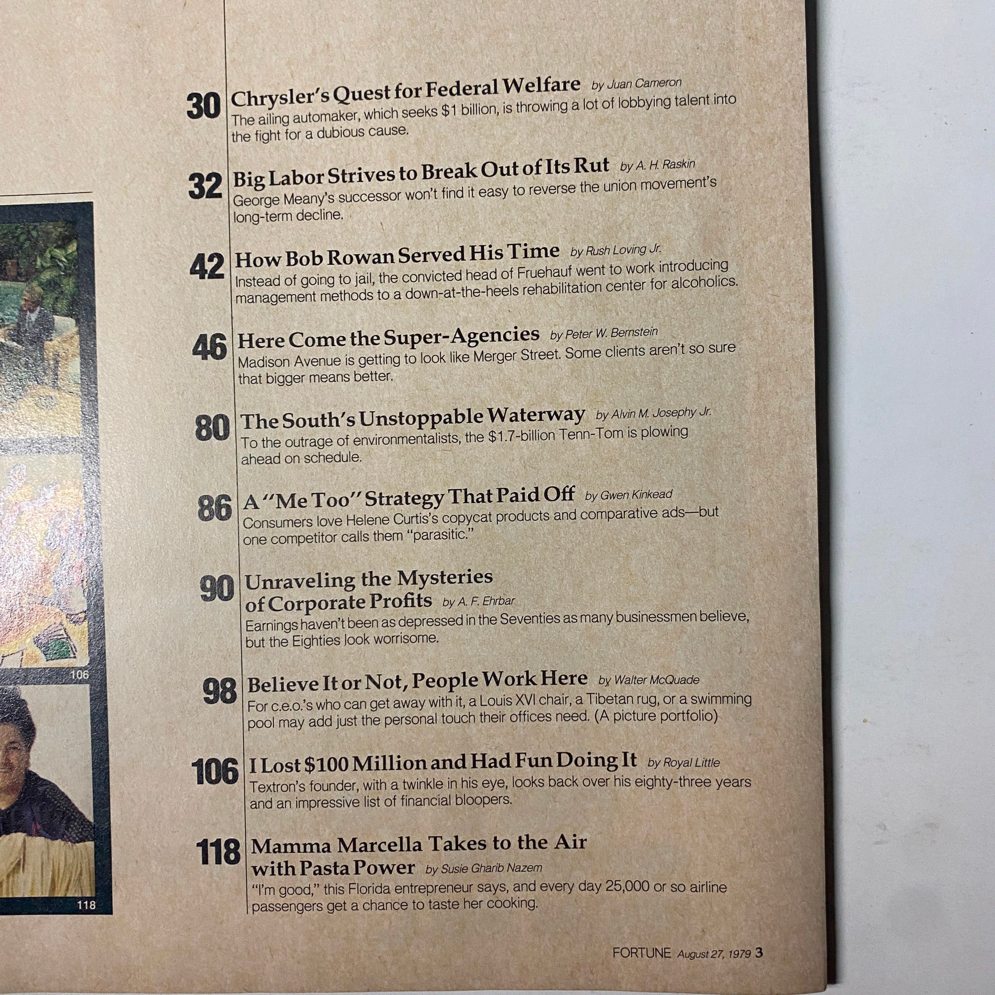 Fortune Magazine August 27, 1979 featuring articles on corporate strategy, including Chrysler's federal welfare quest, labor issues, and consumer behavior insights.