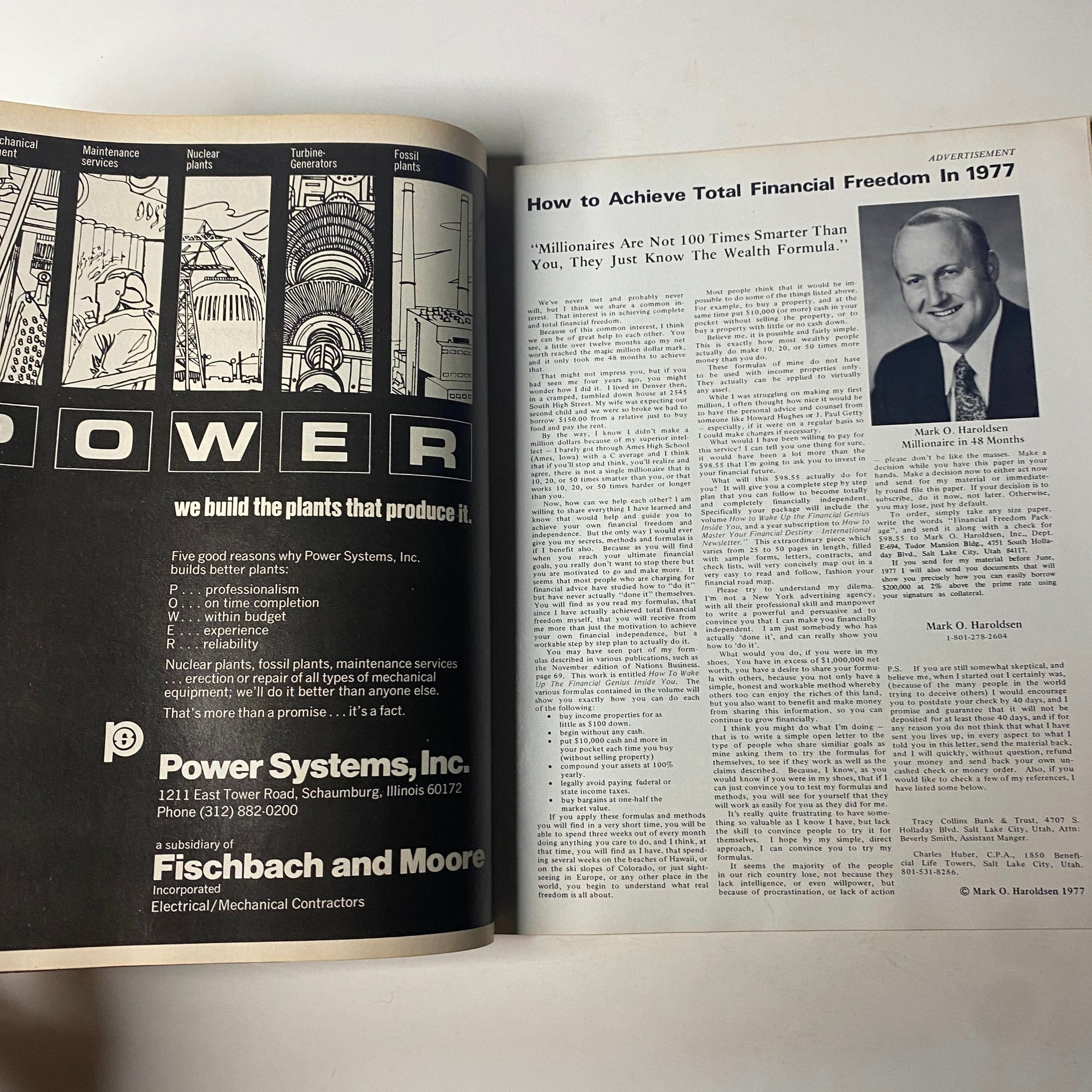 An advertisement page from Fortune Magazine April 1977, featuring tips for achieving financial freedom.