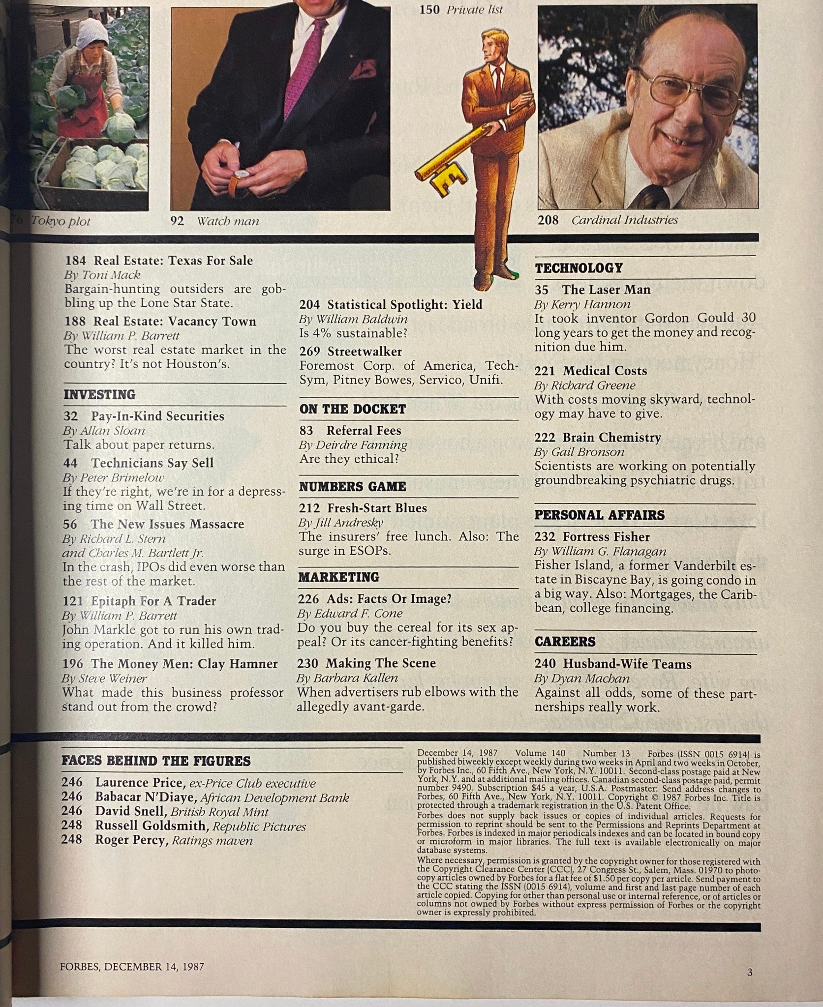 Inside pages of Forbes Magazine December 14, 1987, displaying key articles including profiles and analysis in the business and finance sectors.