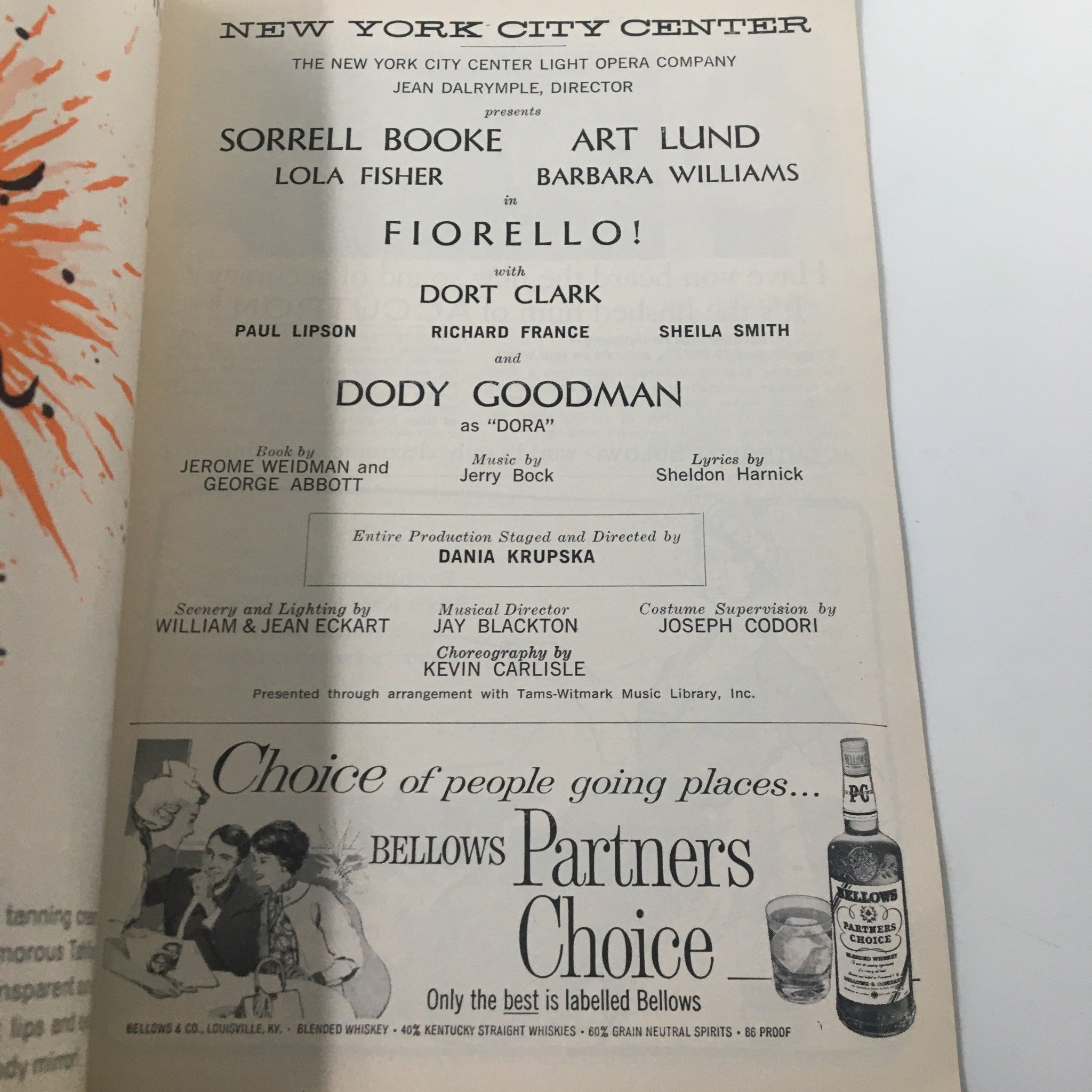 1962 Playbill New York City Center Sorrell Booke, Art Lund in Fiorello!