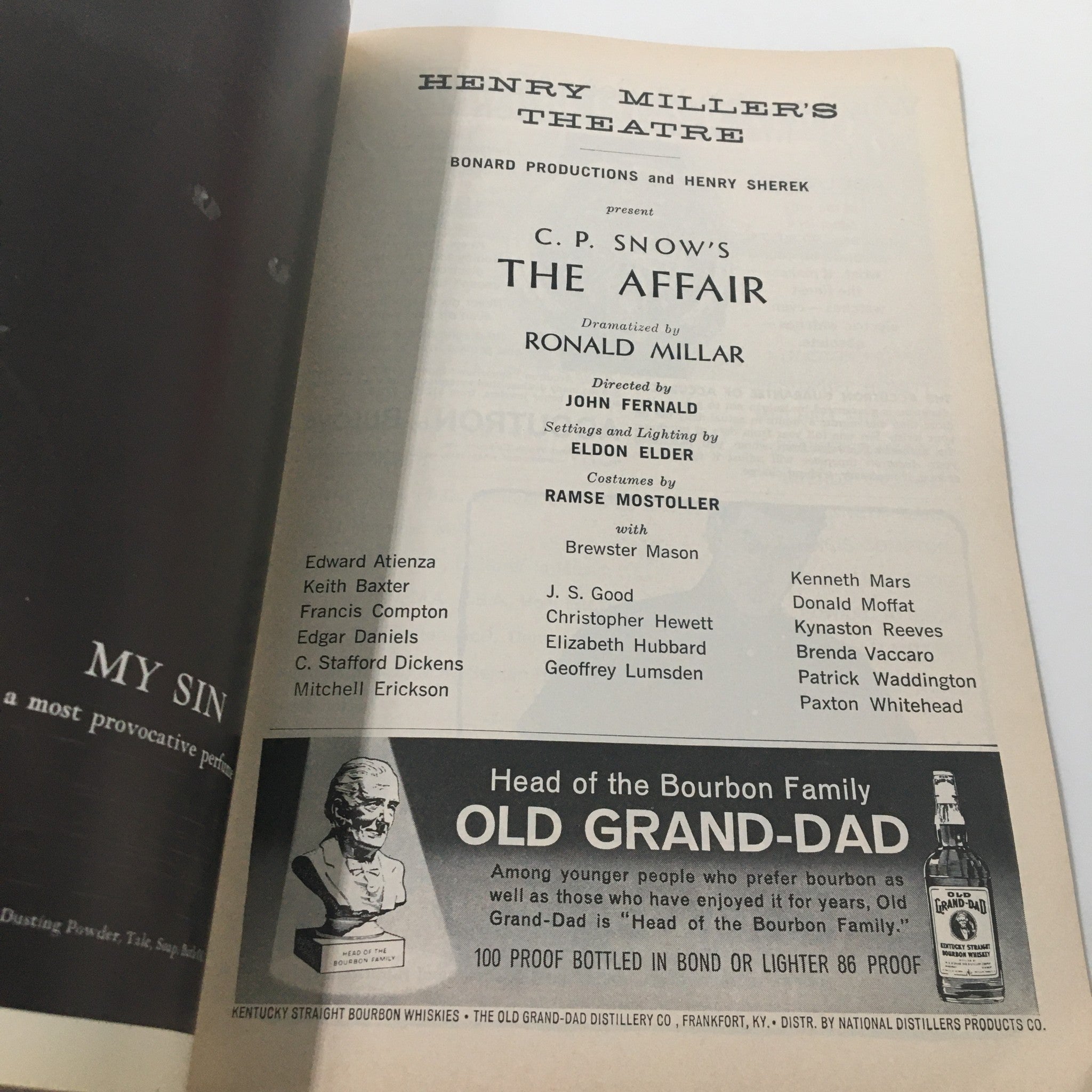 1962 Playbill Henry Miller's Theatre C.P. Snow's The Affair by John Fernald