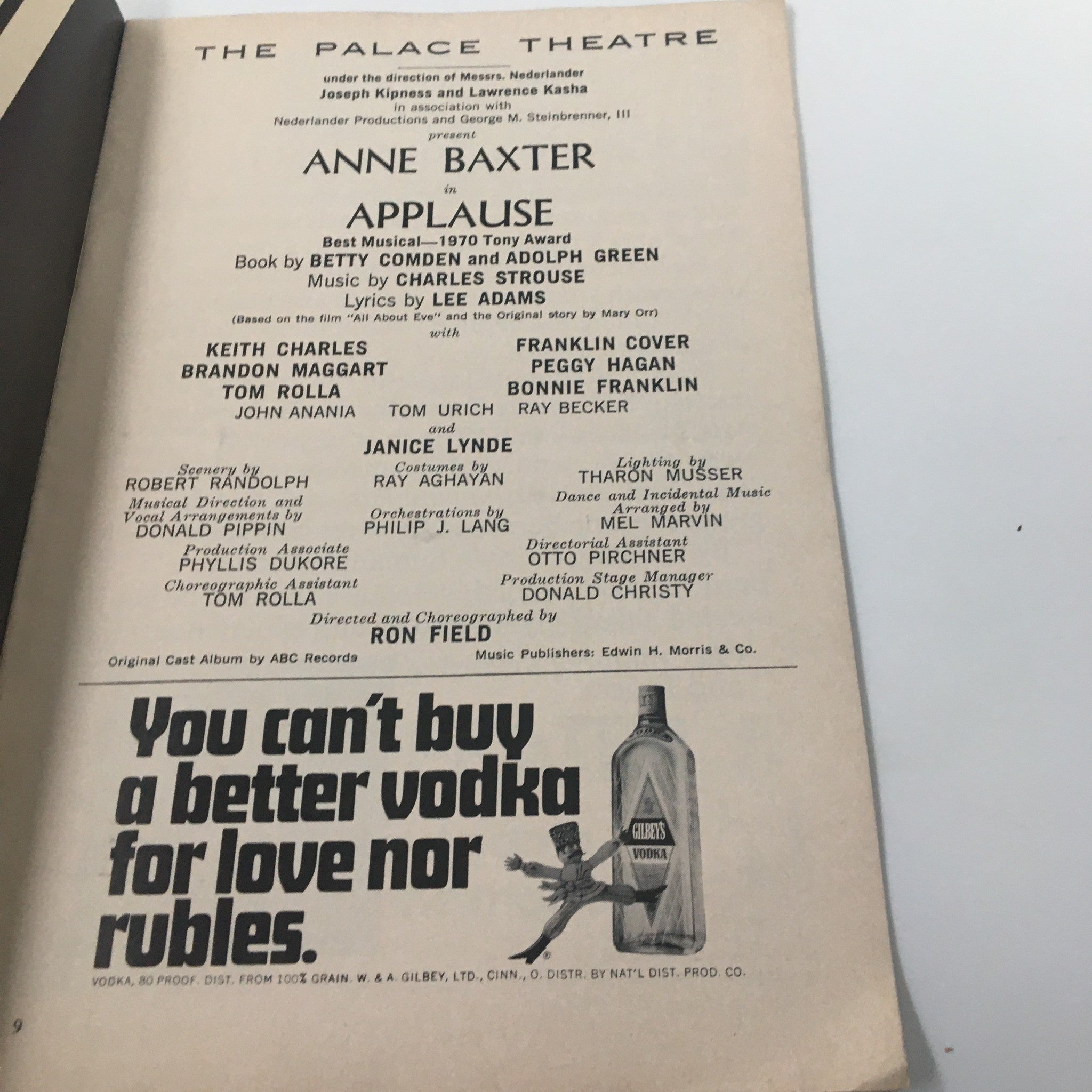 1972 Playbill The Palace Theatre Anne Baxter in Applause by Ron Field