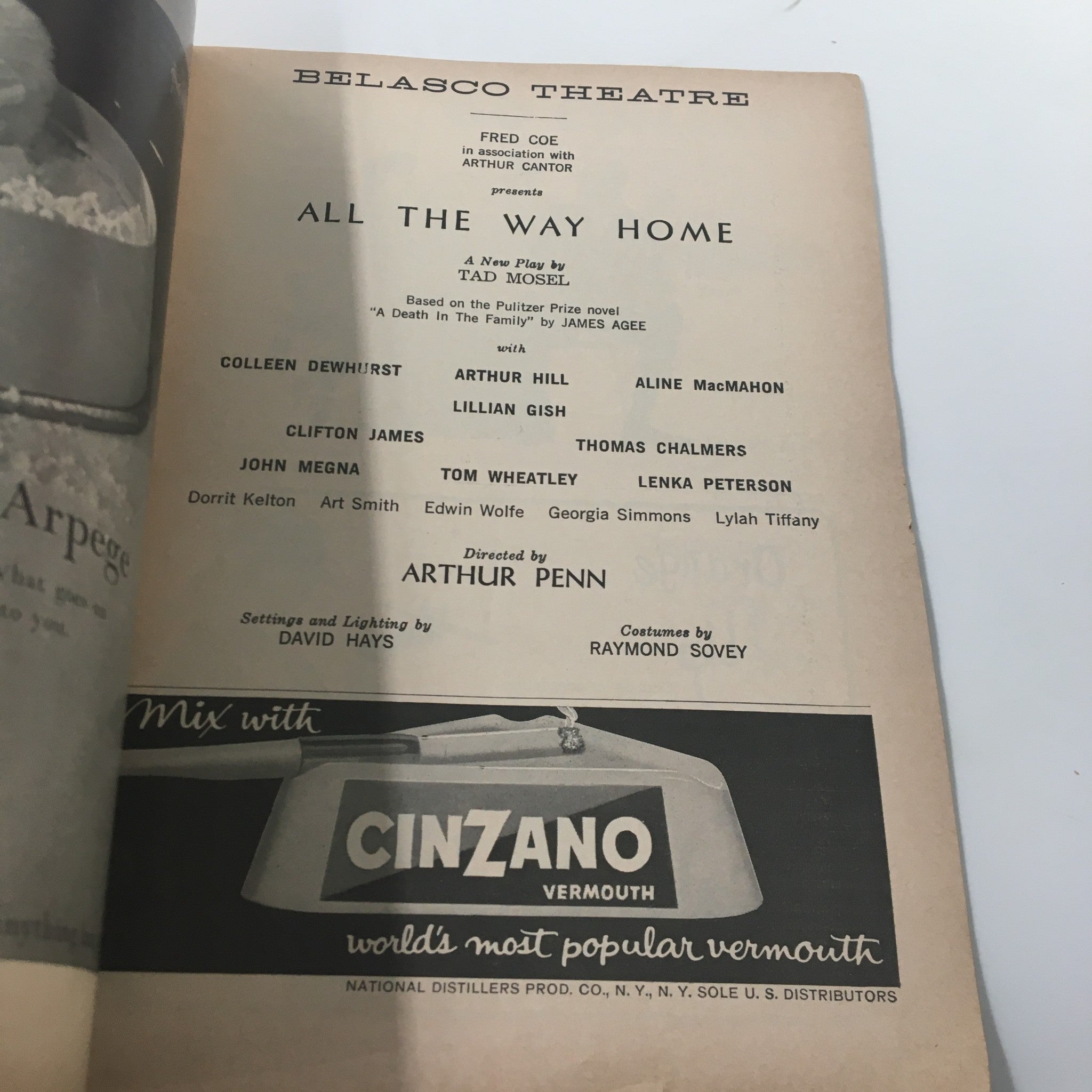 1961 Playbill Belasco Theatre All The Way Home A New Play by Tad Mosel