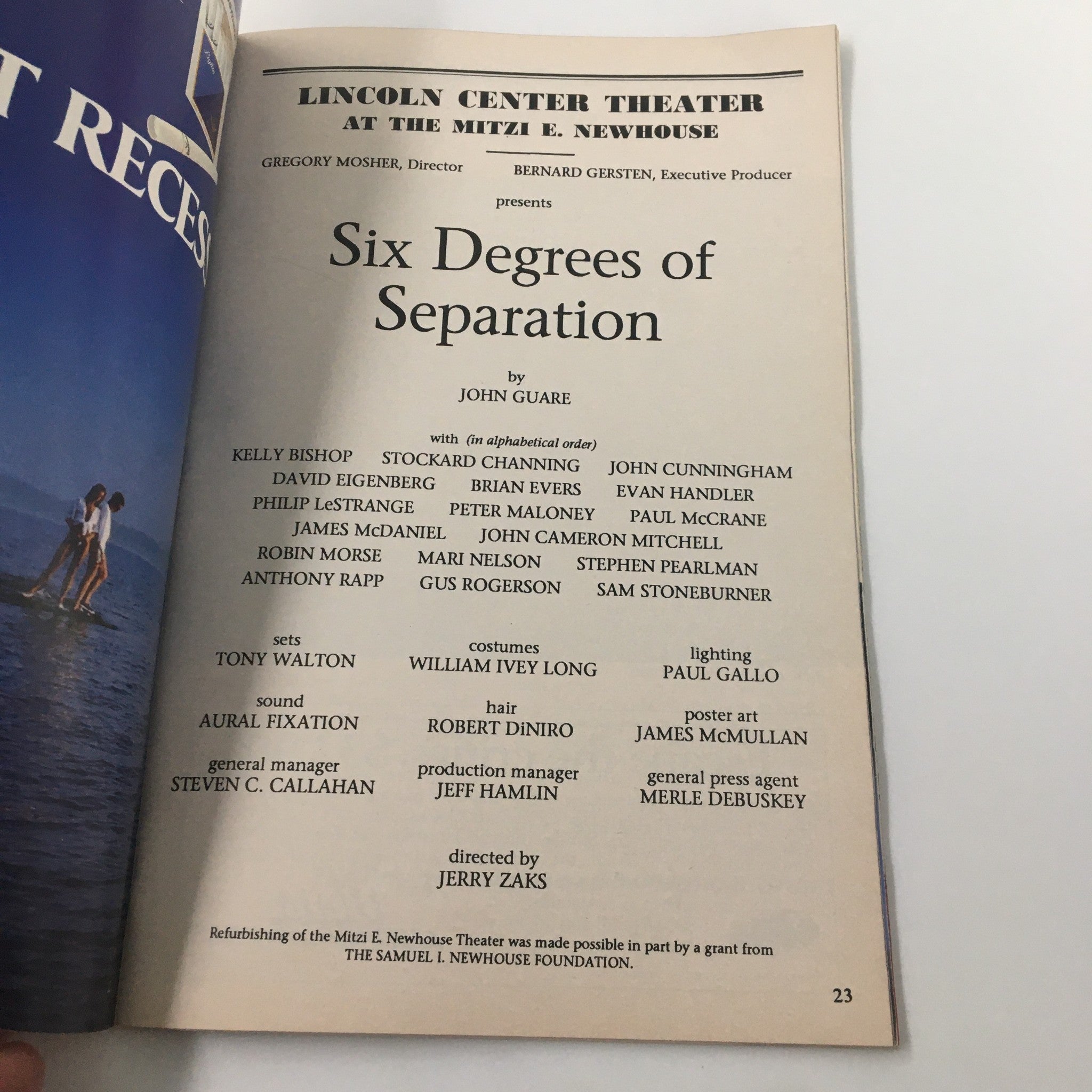 1990 Playbill The Mitzi E. Newhouse Six Degrees of Separation by John Guare