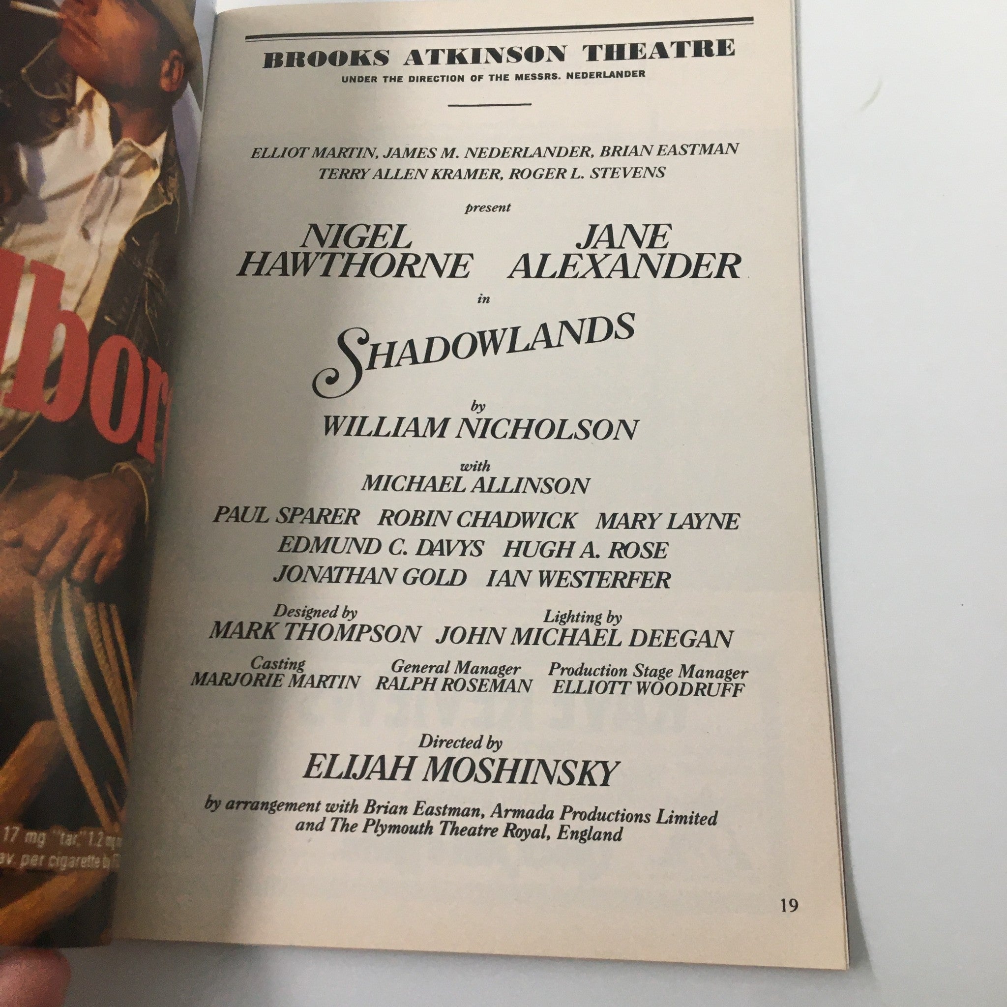 1991 Playbill Brooks Atkinson Theatre Nigel Hawthorne in Shadowlands