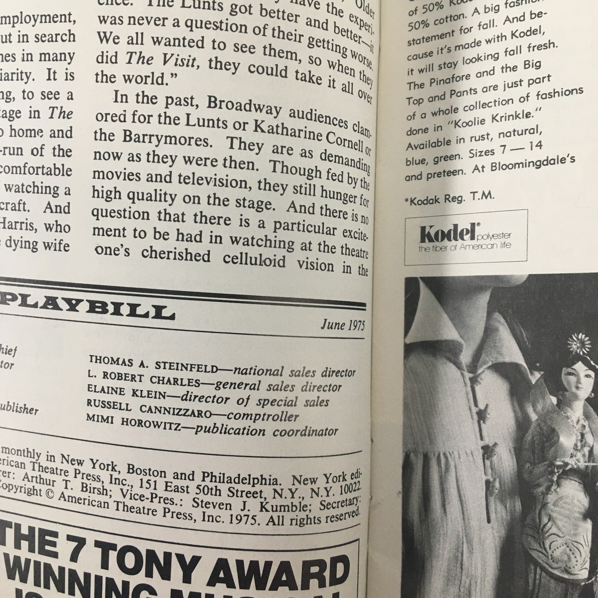 1975 Playbill Brooks Atkinson Theatre Ellen Burstyn in Same Time, Next Year