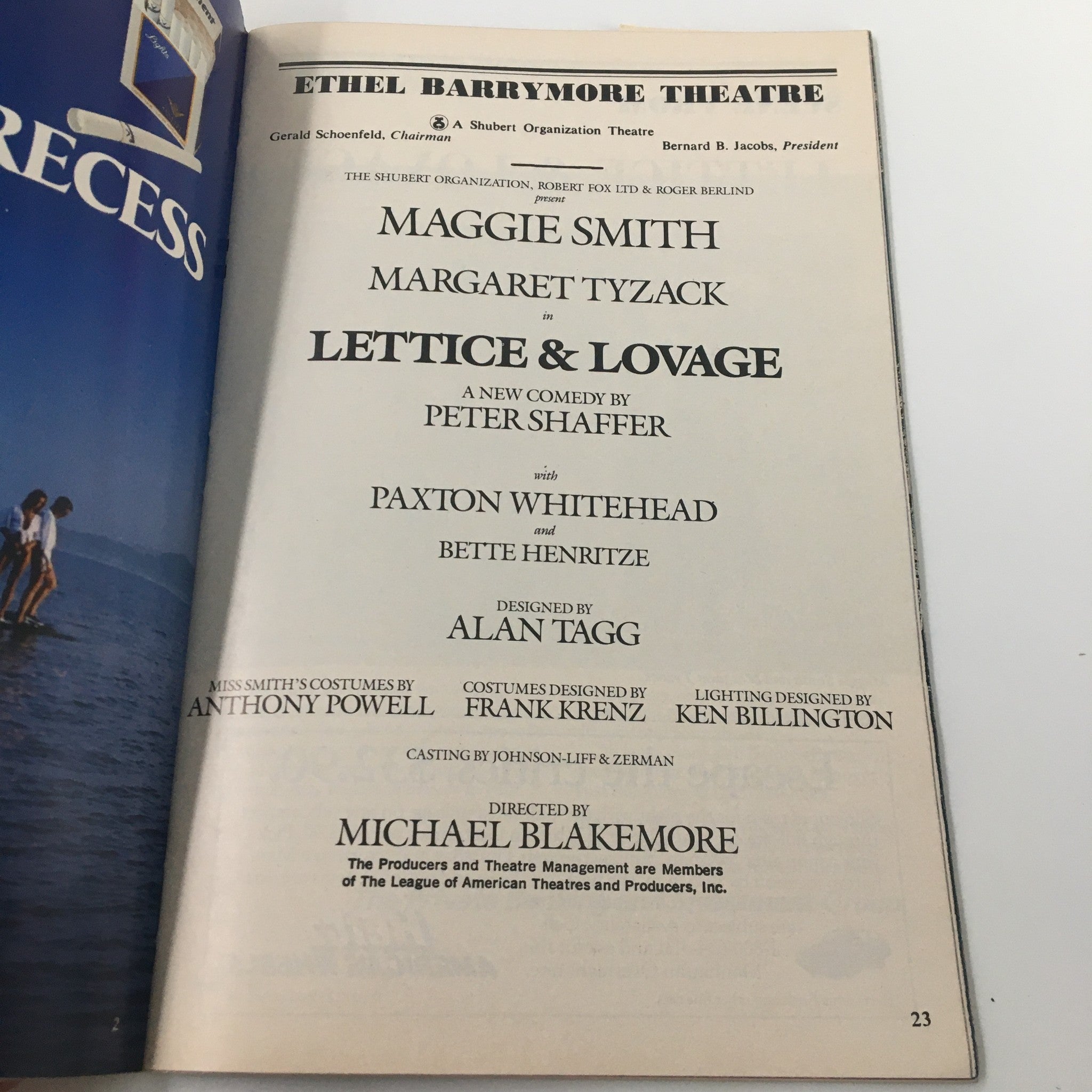 1990 Playbill Ethel Barrymore Theatre Maggie Smith in Lettice & Lovage