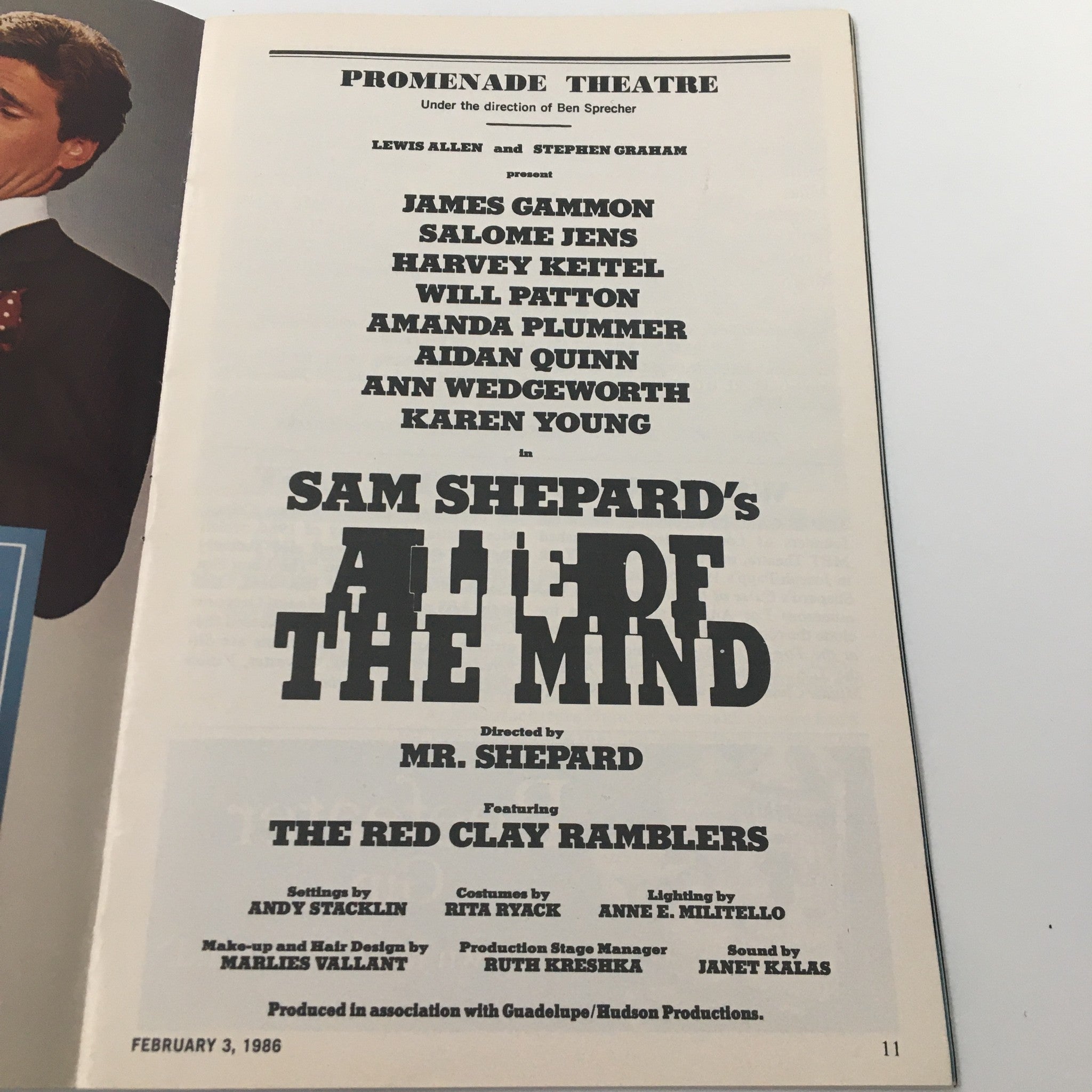 1986 Playbill Promenade Theatre James Gammon, Salome Jens in A Lie of The Mind