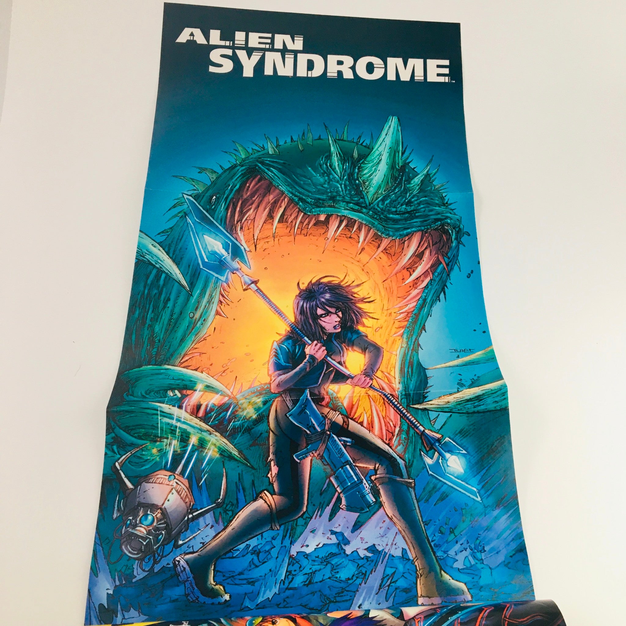 Cover art of Alien Syndrome featuring a fierce warrior wielding a spear against a monstrous creature. Related to Nintendo Power Magazine April 2007 showcasing gaming culture.