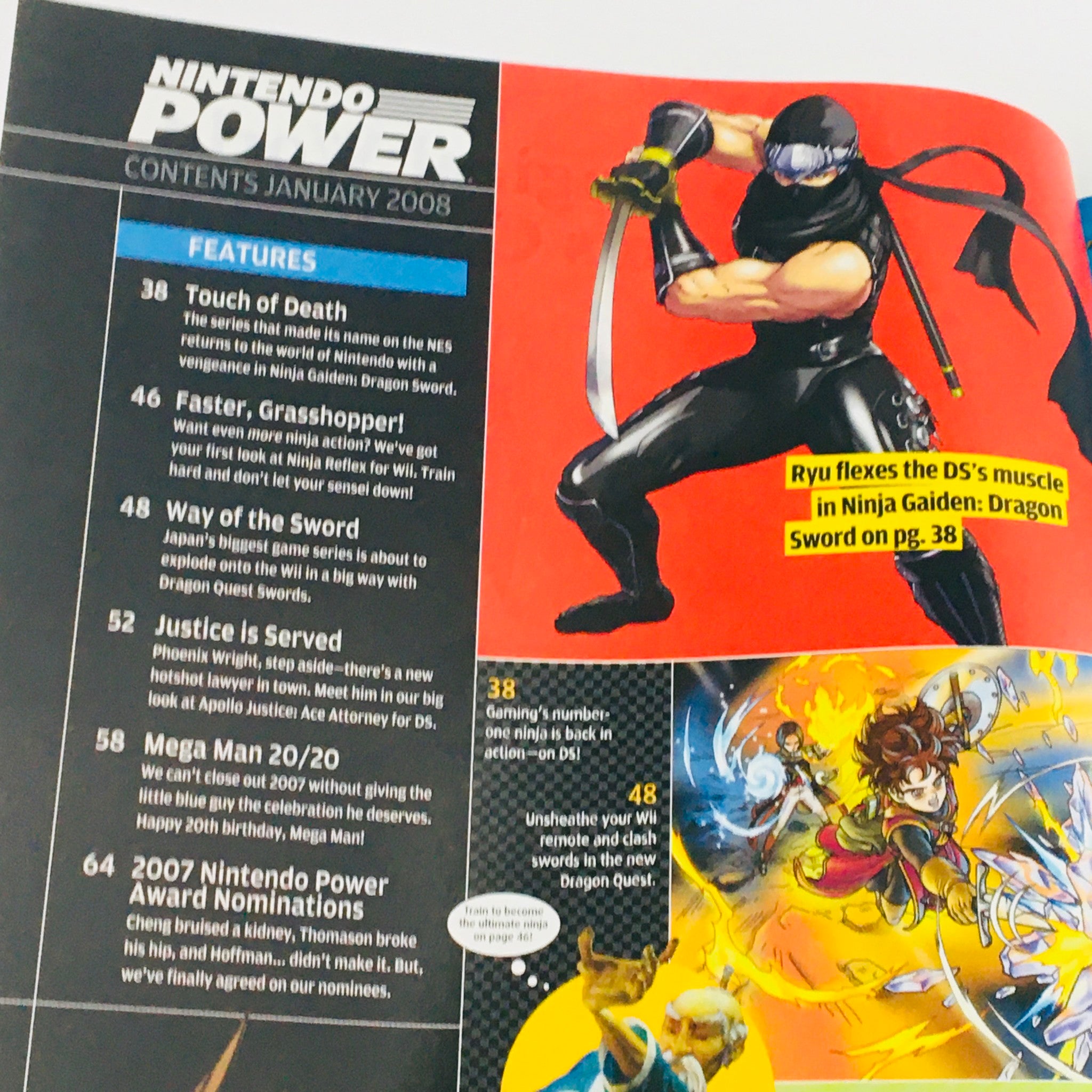 Nintendo Power Magazine January 2008 Ninja Gaiden Dragon Sword & Ninja Reflex