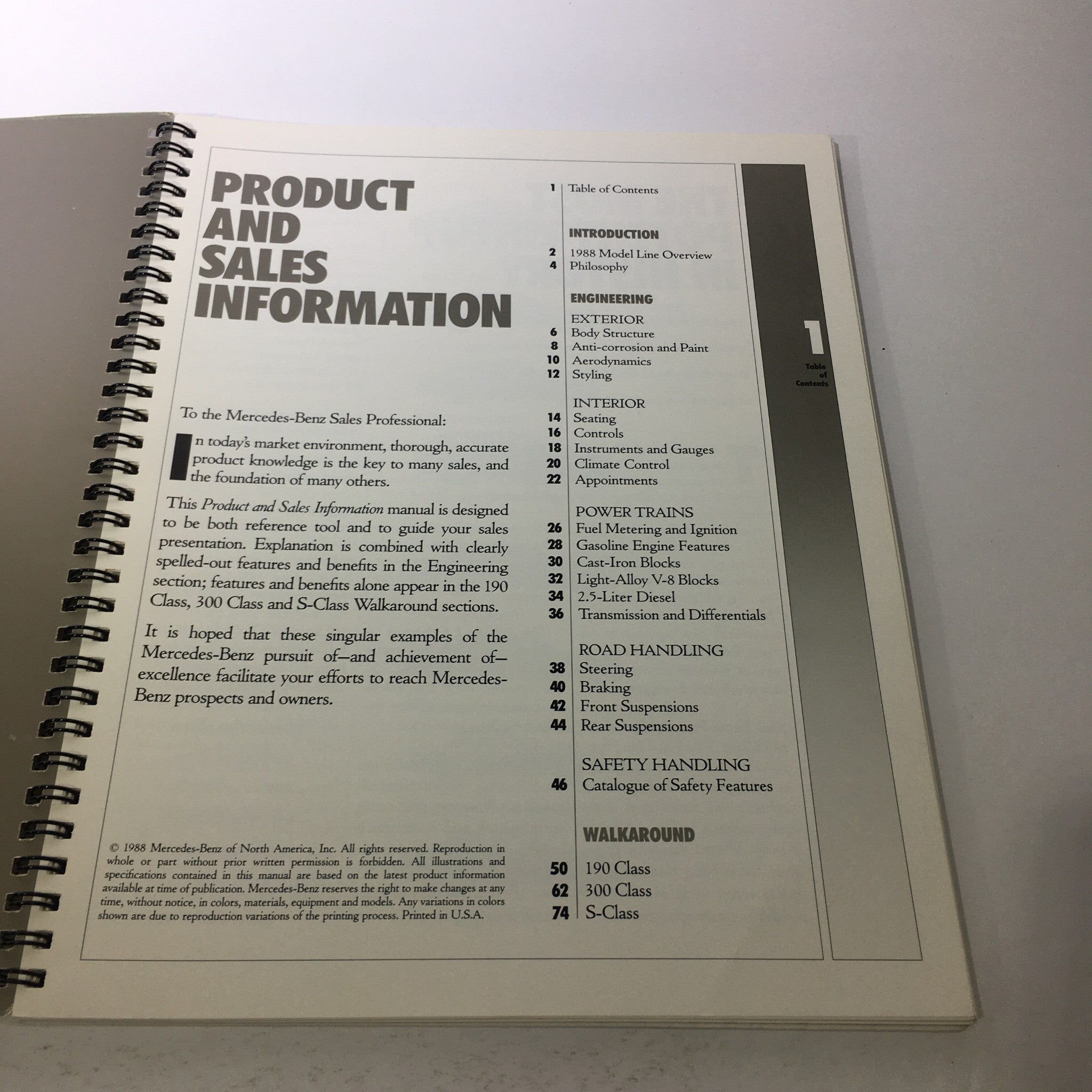 1988 Mercedes-Benz Product And Sales Information Catalog