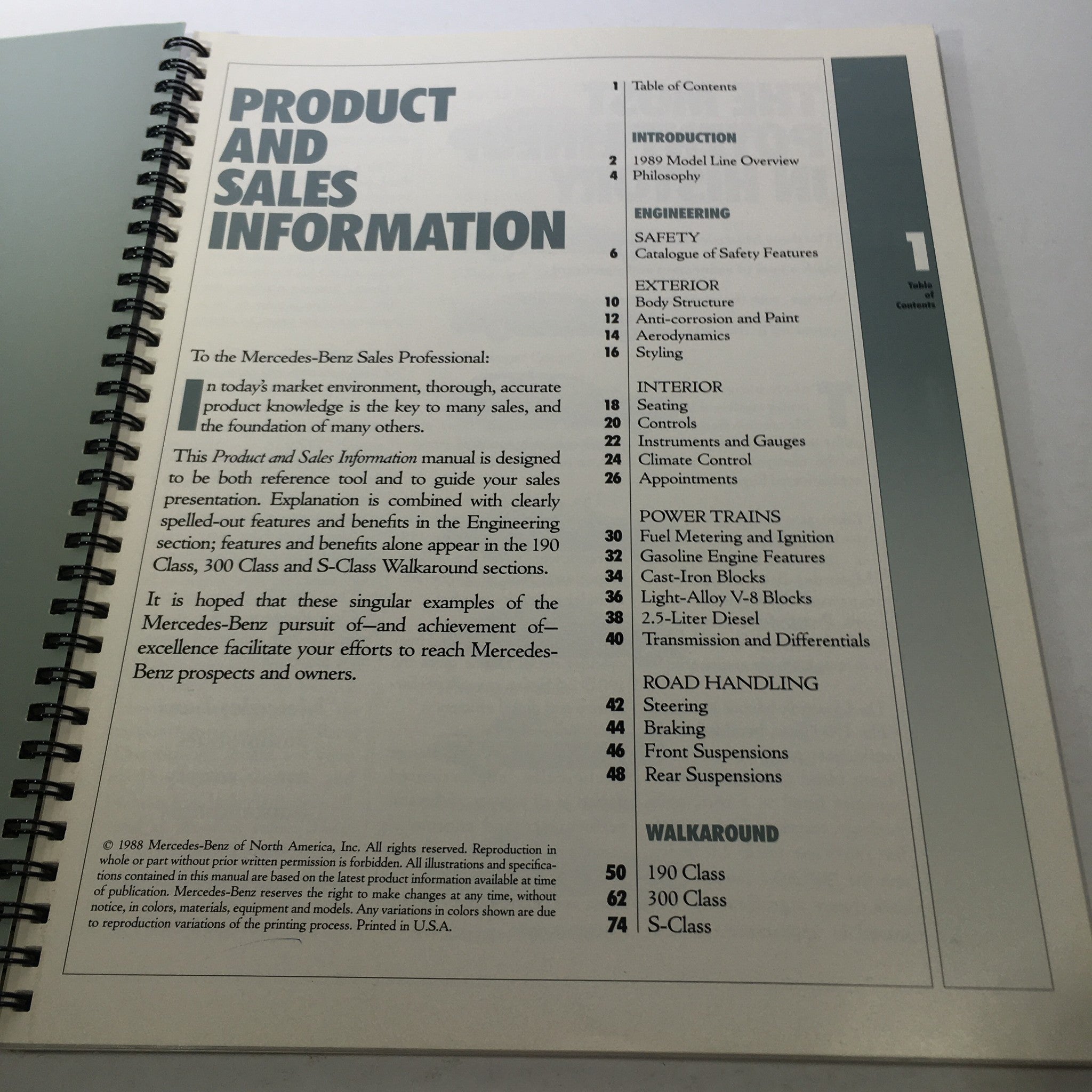 1989 Mercedes-Benz Product And Sales Information Catalog